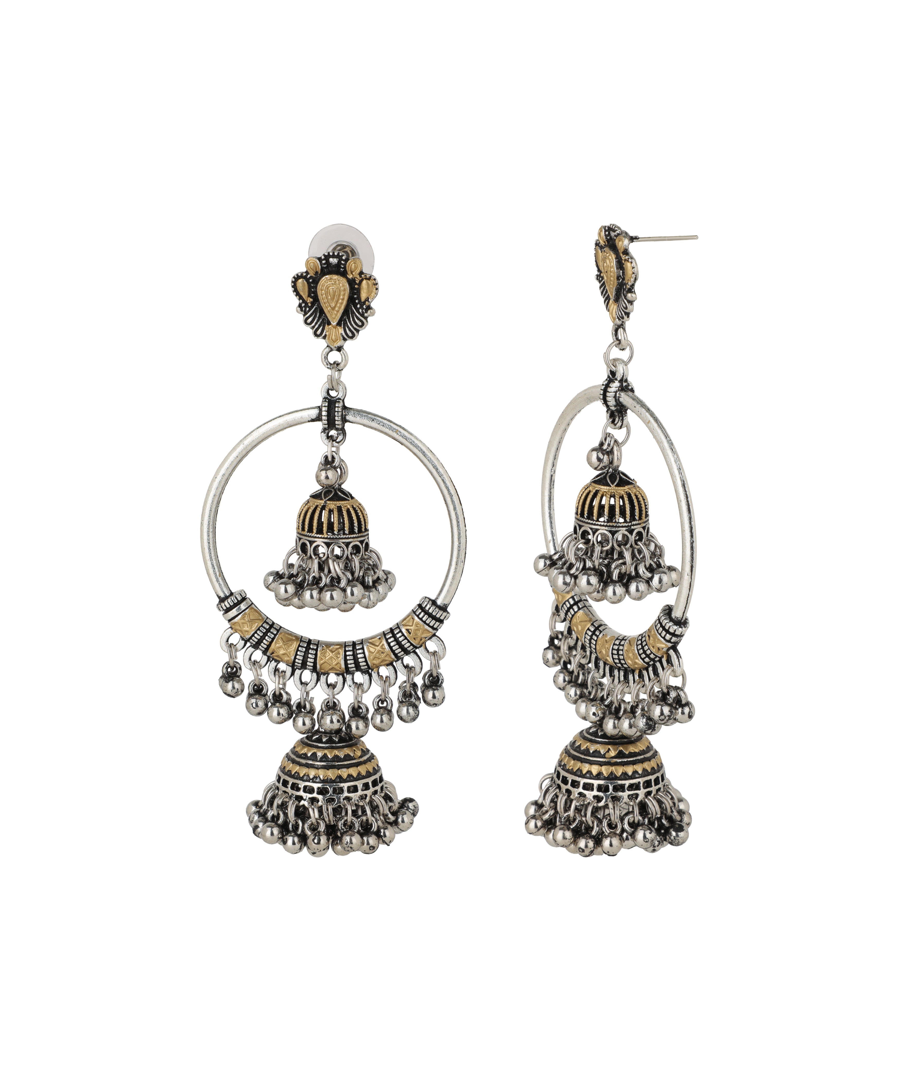 Dual Tone Circular Jhumka Drop Earrings | Stylika