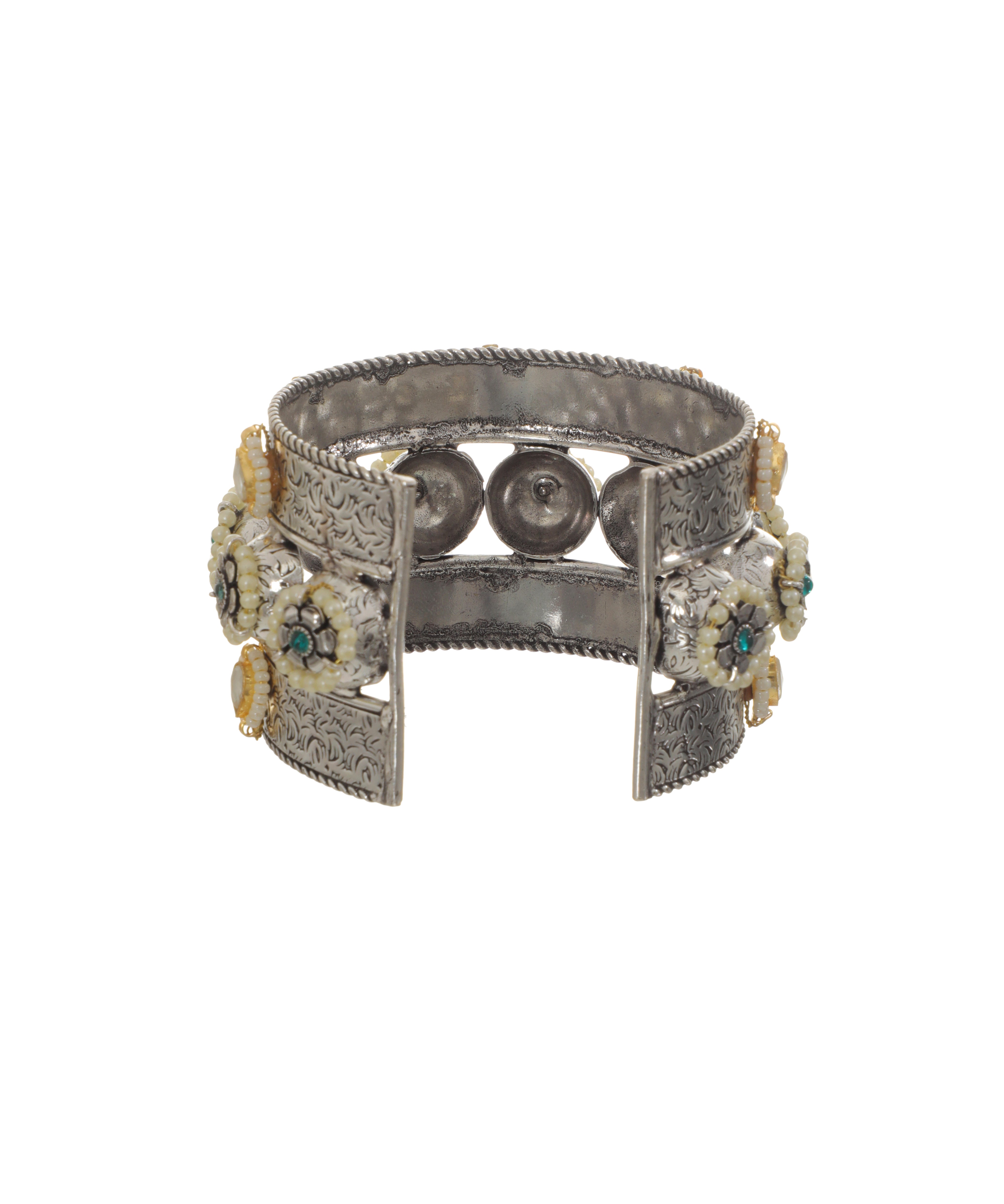 Intricate Floral Design Oxidised Cuff Bracelet | Stylika