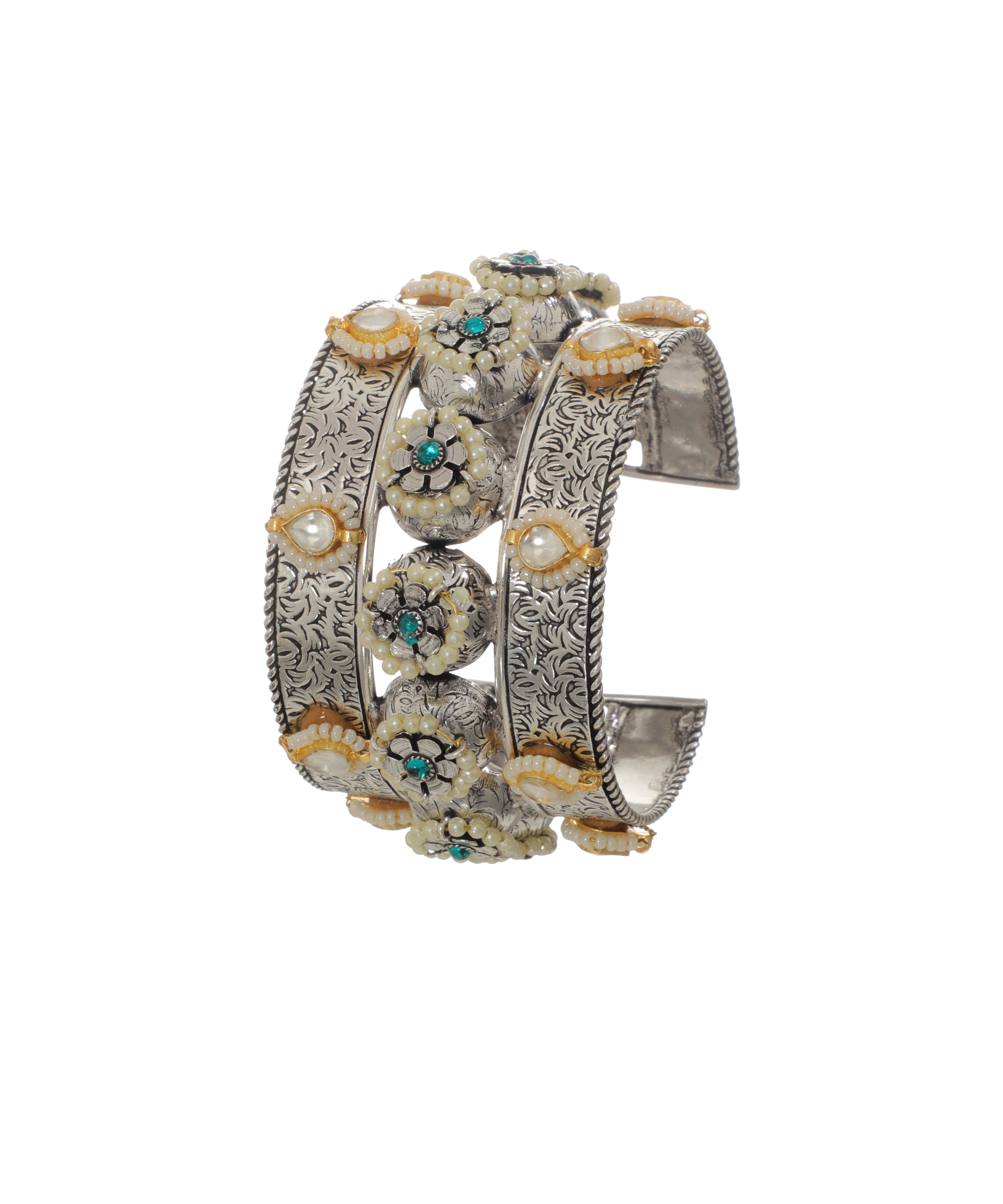 Intricate Floral Design Oxidised Cuff Bracelet | Stylika