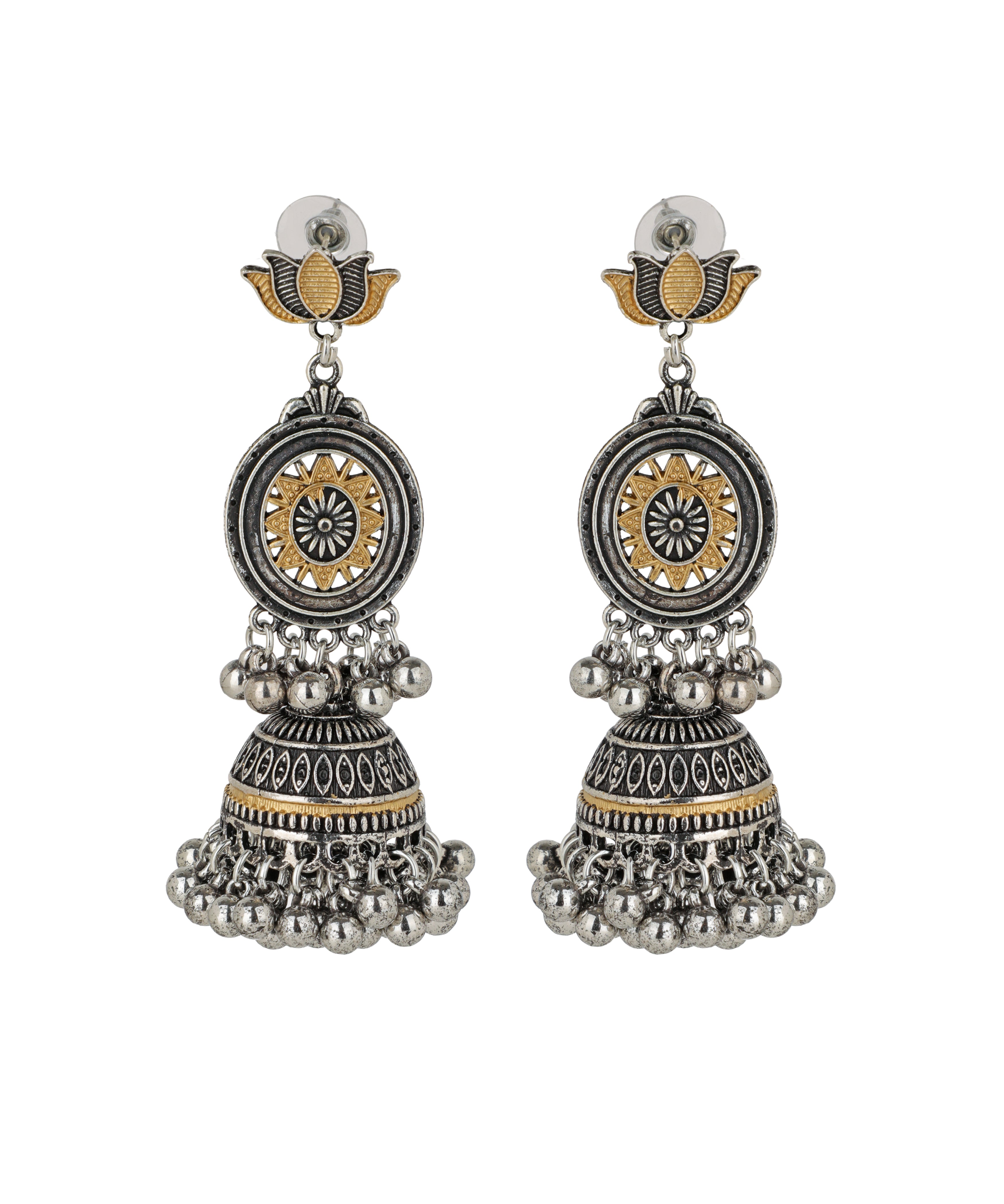 Lotus Motif Drop Oxidised Earrings | Stylika