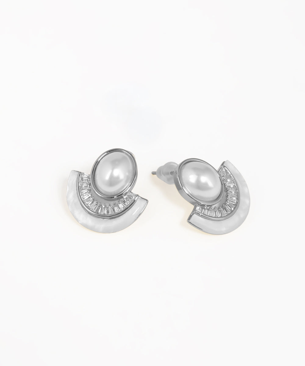Gold-tone statement stud earrings with curved arc fan design
