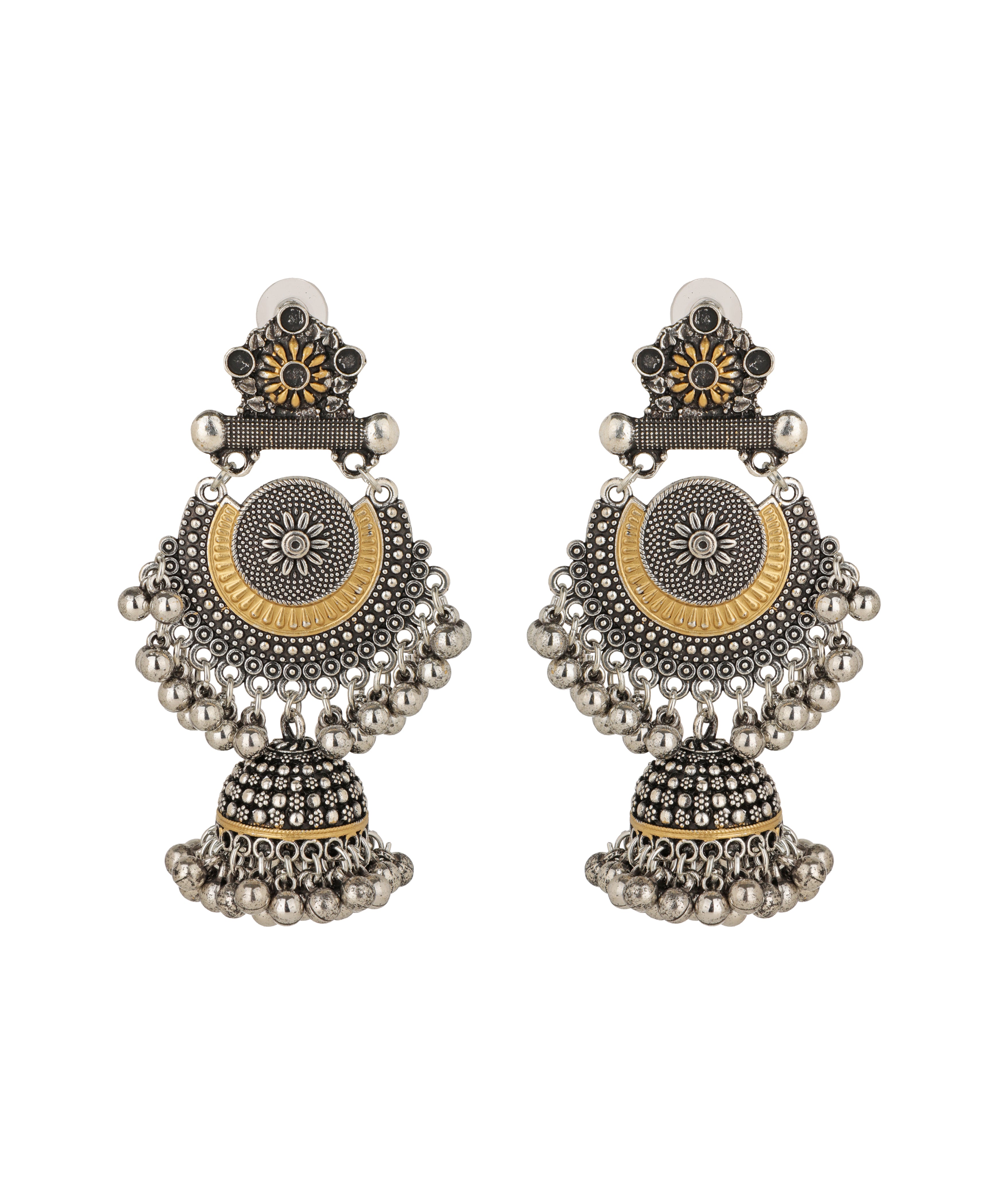Dual Tone Floral Motif Jhumka Earrings | Stylika