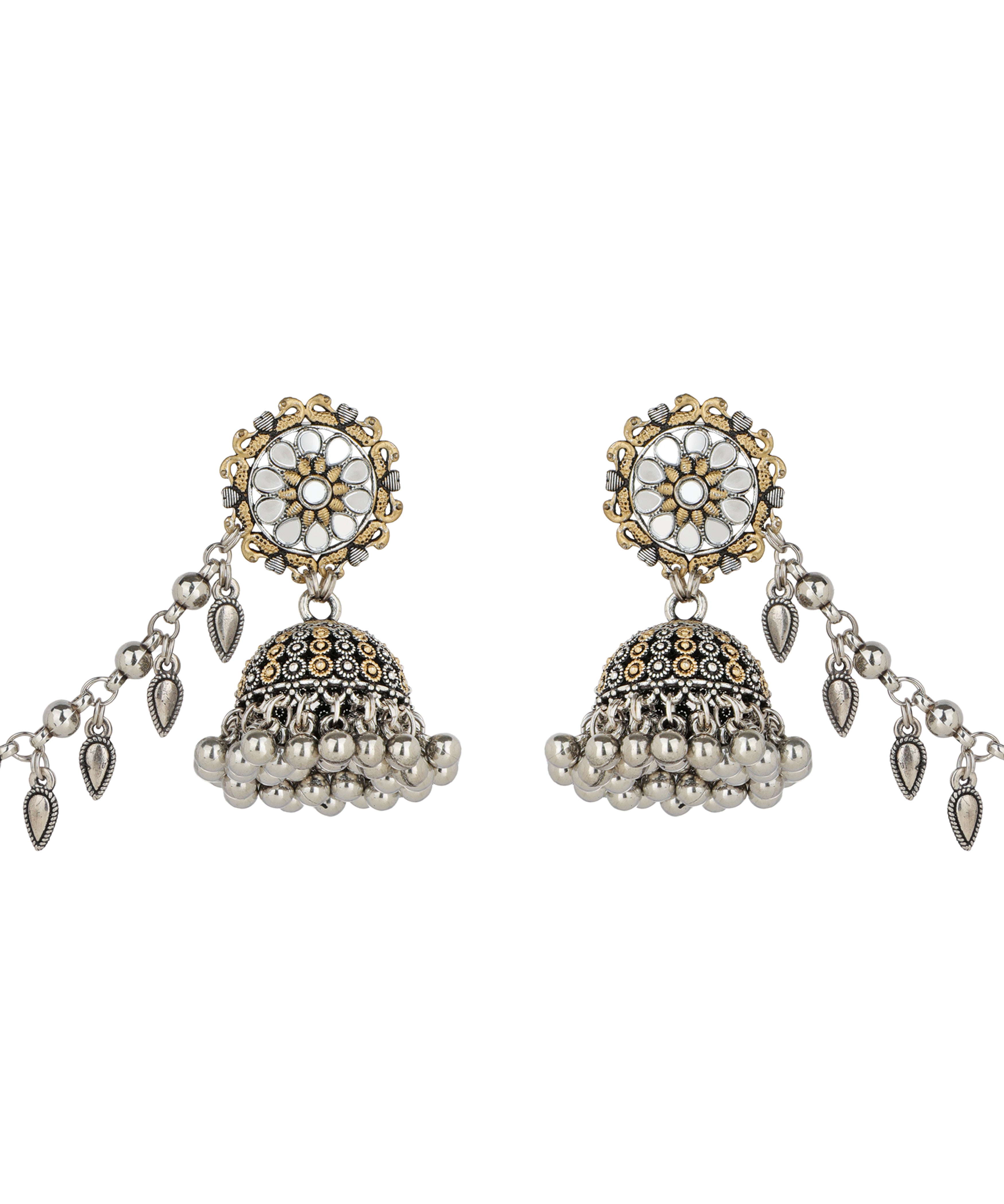 Floral Jhumka Earrings with Ear Chain | Stylika