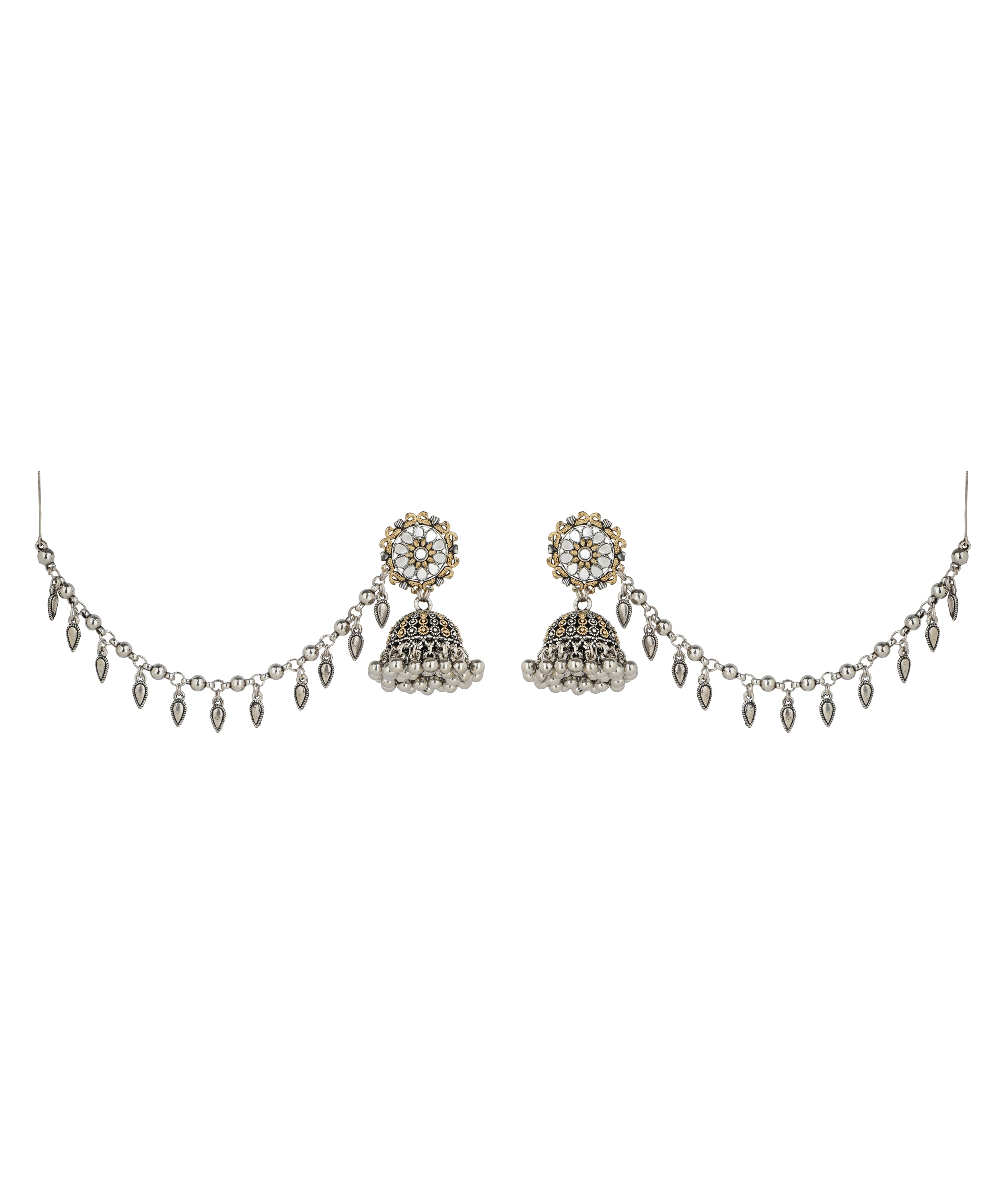 Floral Jhumka Earrings with Ear Chain | Stylika
