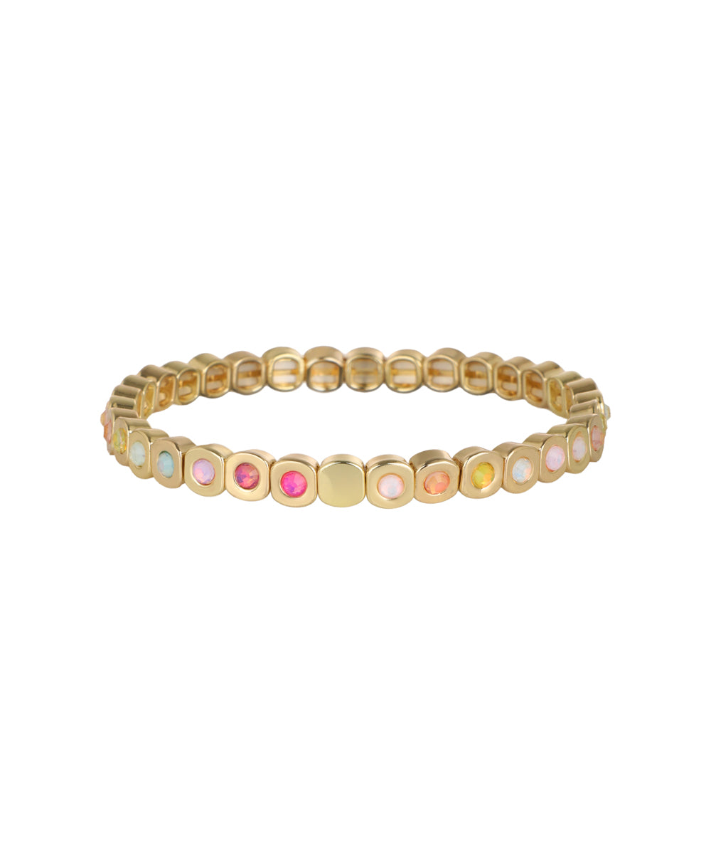 Stretch bracelet with multi-coloured glass crystal motifs