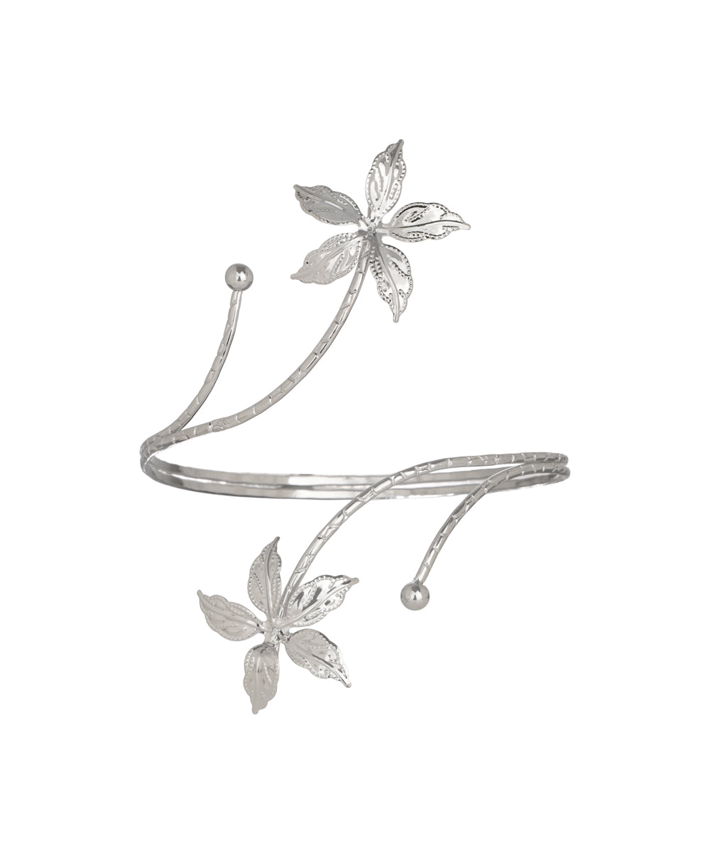 Delicate Floral Motif Open Arm Cuff | Stylika