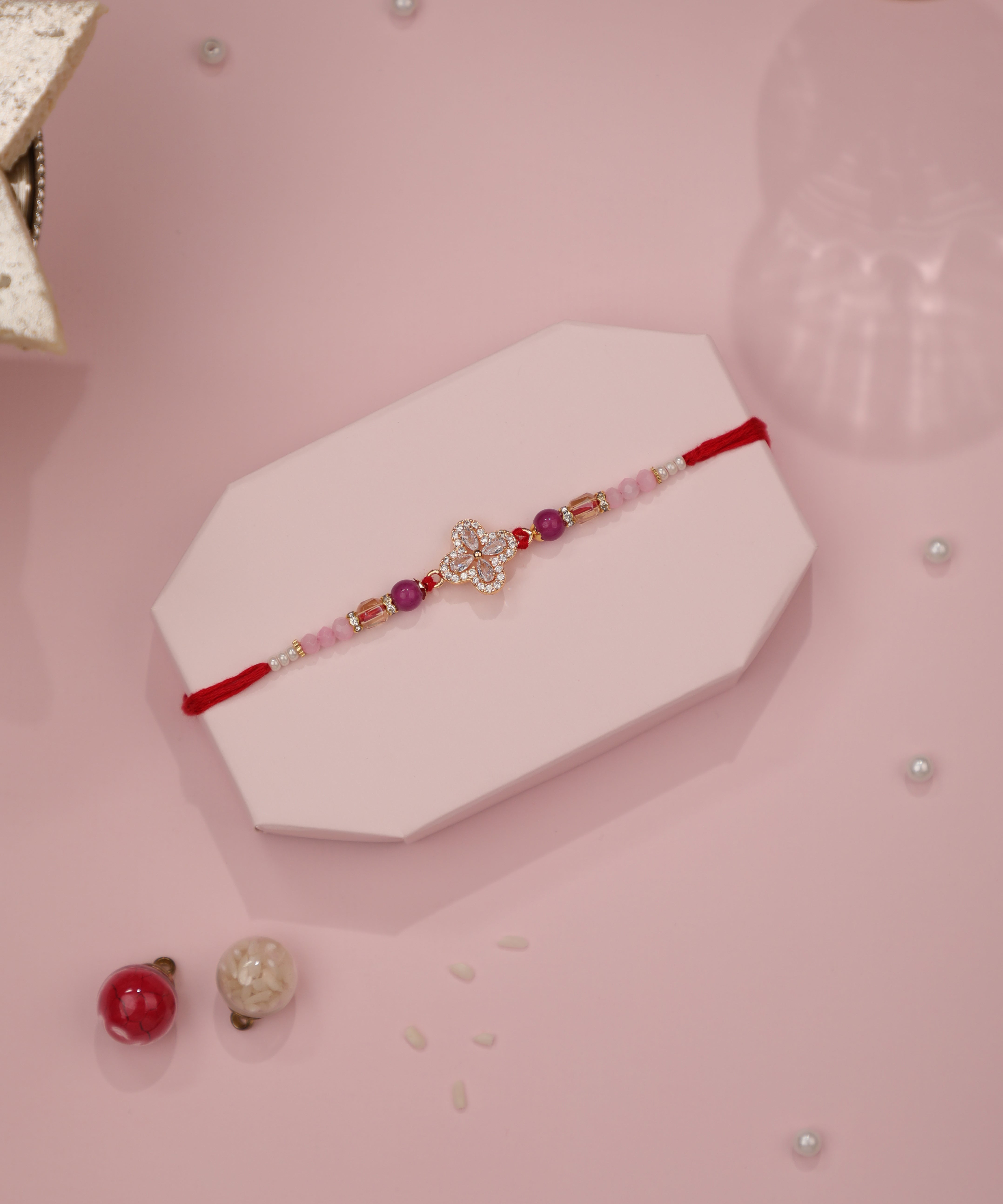 Clover Blossom Beadwork Rakhi with Colorful Ties | Stylika