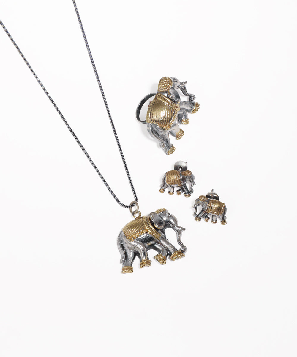 Ethnic Elephant Oxidised Necklace with Earrings Set | Stylika