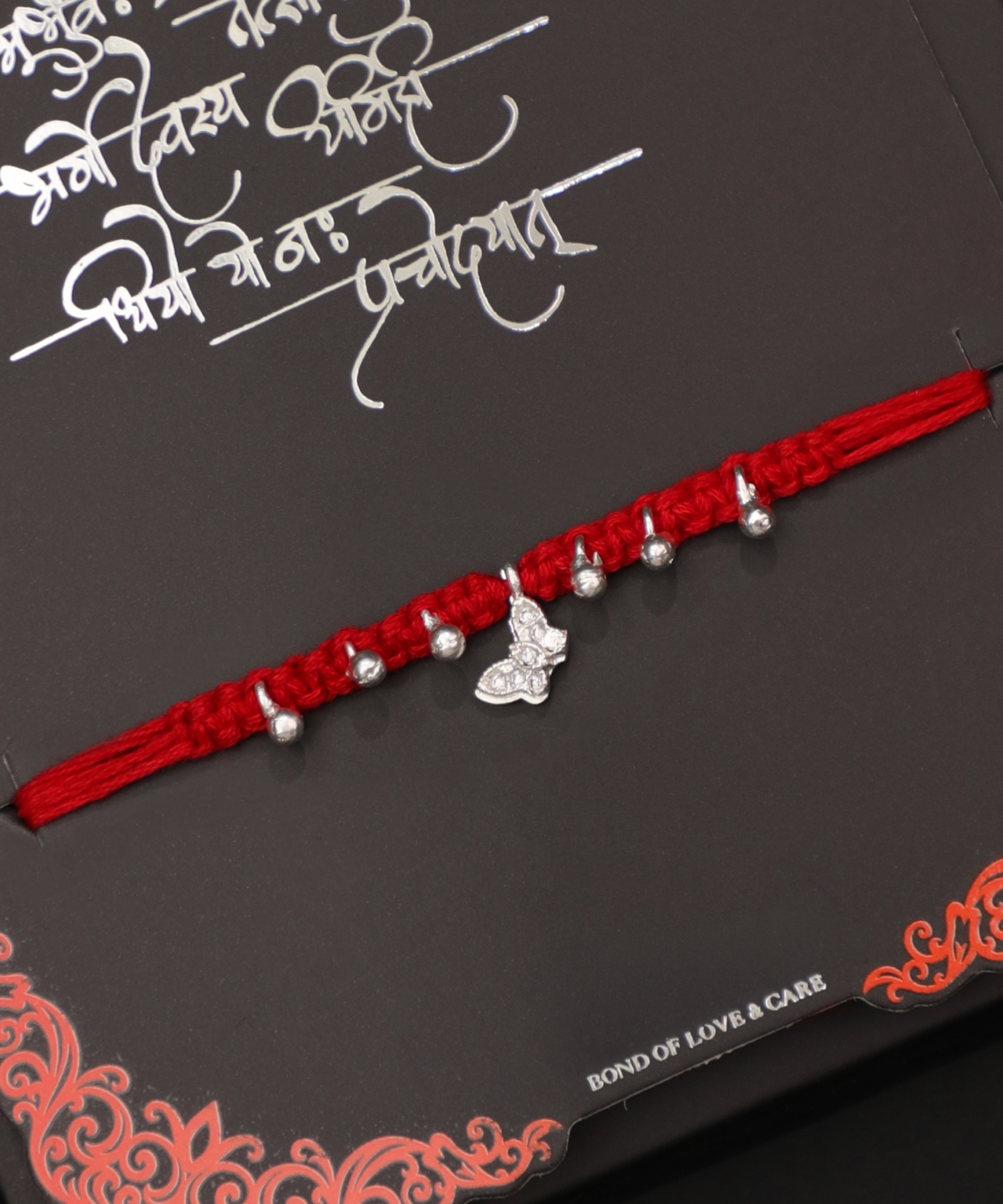 Traditional Style Butterfly Charm Red Thread Rakhi | Stylika