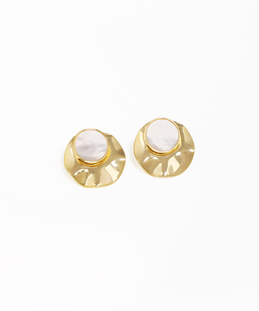 Statement wavy disc stud earrings with oval accents and gold-tone finish