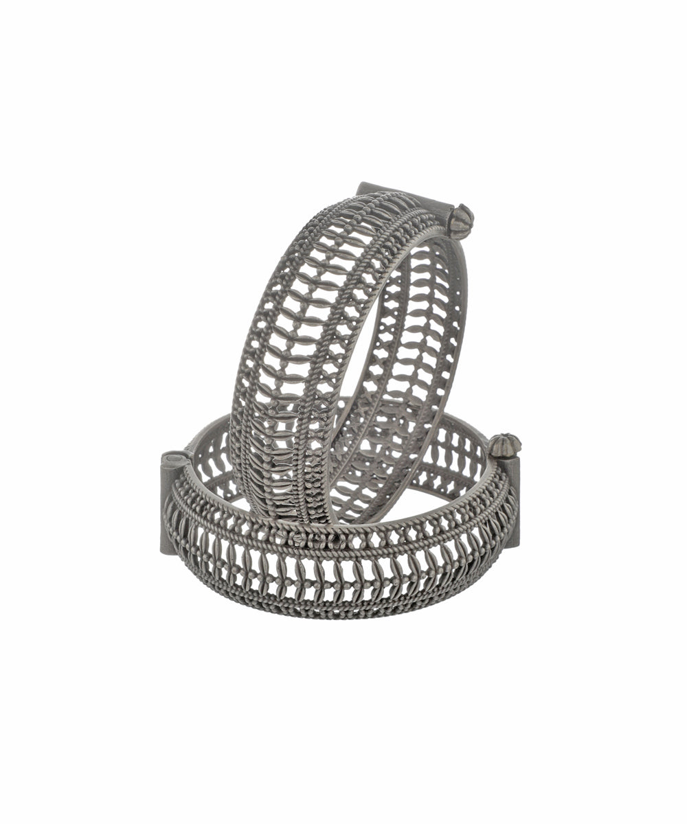 Textured Openwork Oxidised Bangles | Stylika