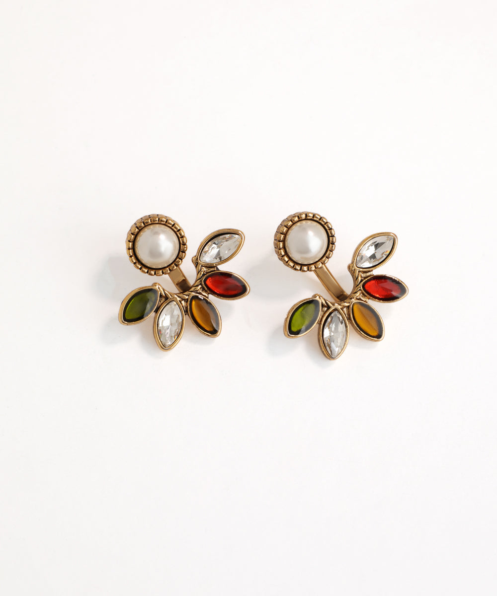 Multi-Color Leaf Ear Jackets with Pearl Studs | Stylika