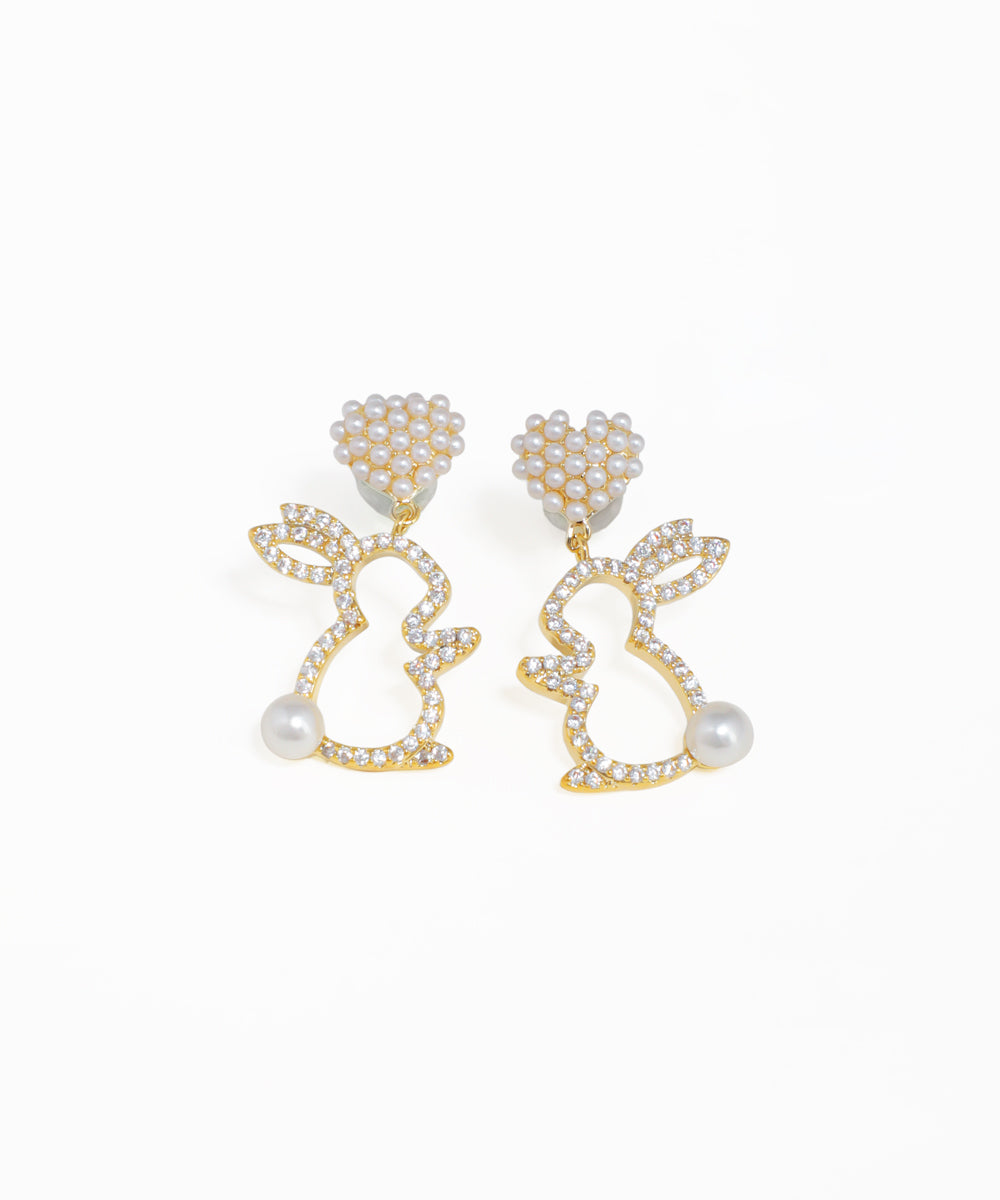 Bunny outline drop earrings with crystal cluster studs and gold-tone finish