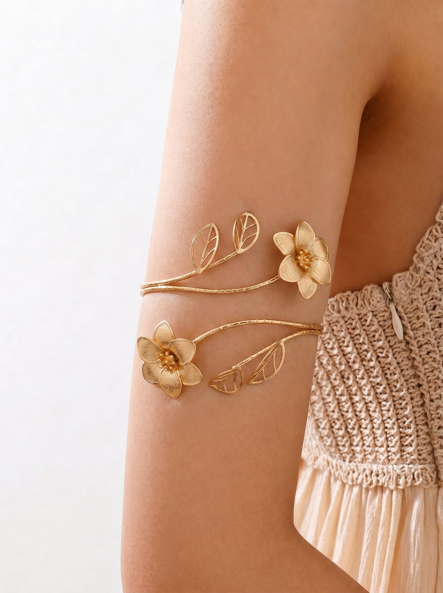 Nature-Inspired Floral Wrap-Around Arm Cuff | Stylika