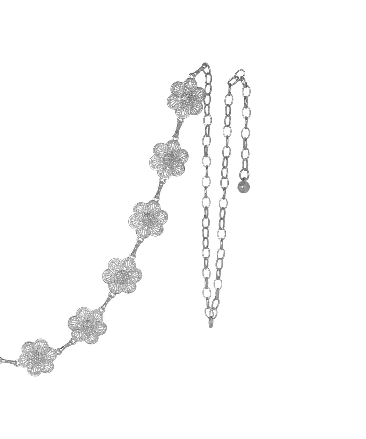 Waist chain with openwork flower links and chain extension
