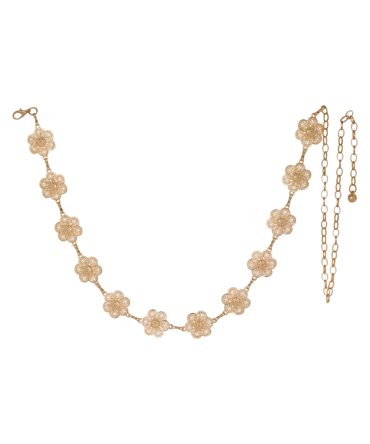 Waist chain featuring a recurring floral openwork motif