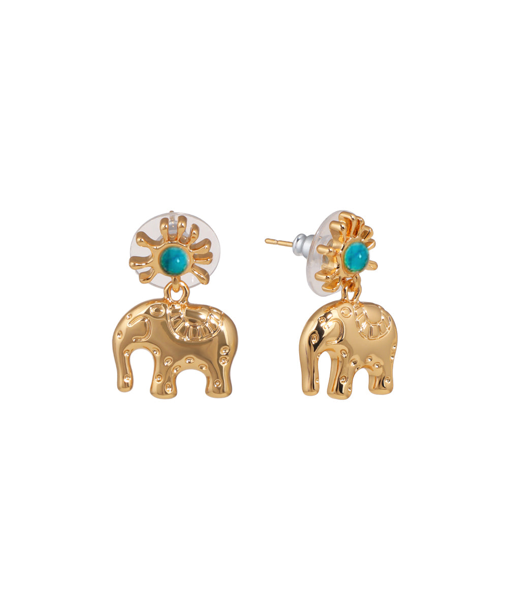 Intricate Sunburst Elephant Charm Drop Earrings | Stylika
