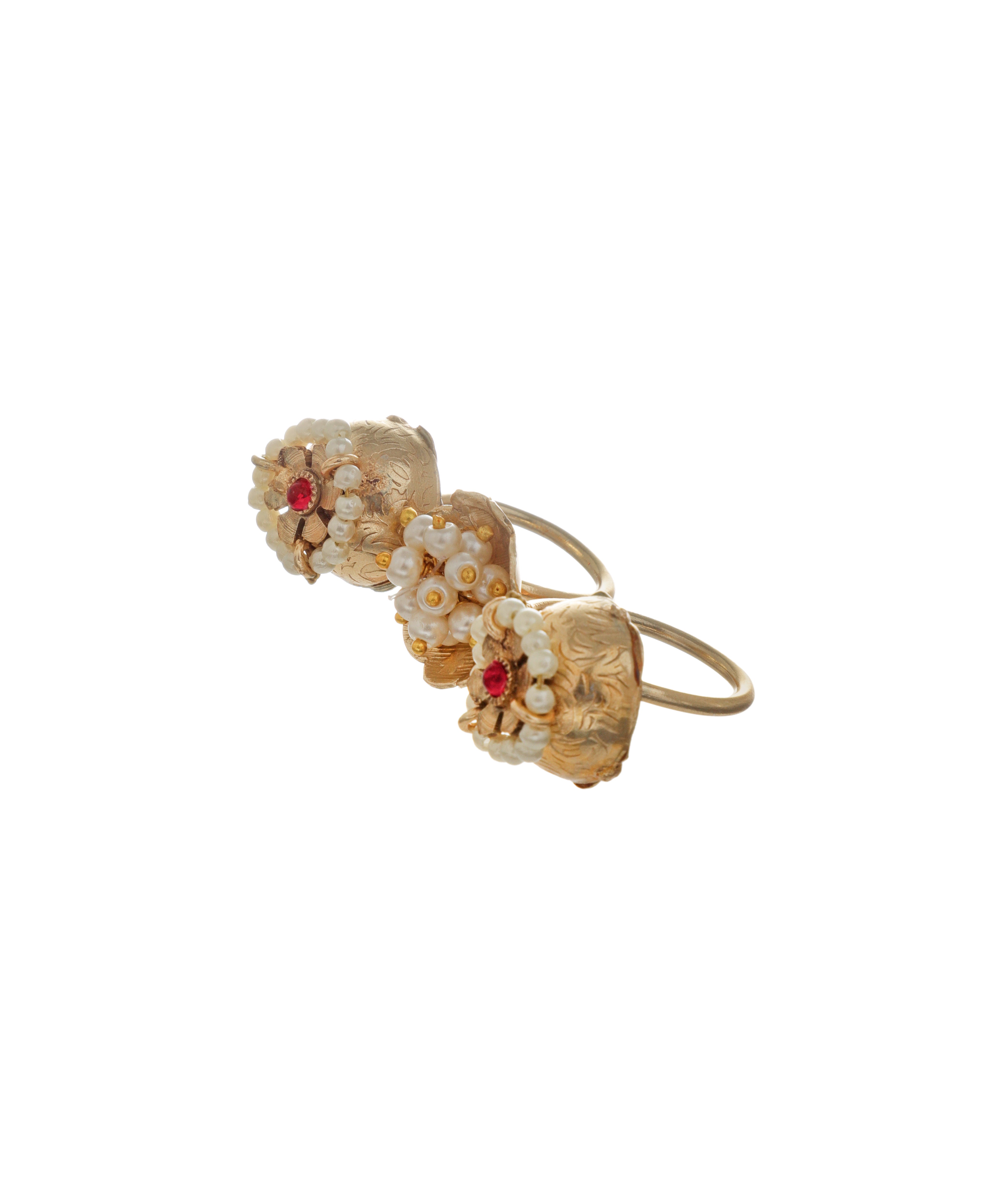 Intricate Floral Cluster Ethnic Double Finger Ring | Stylika