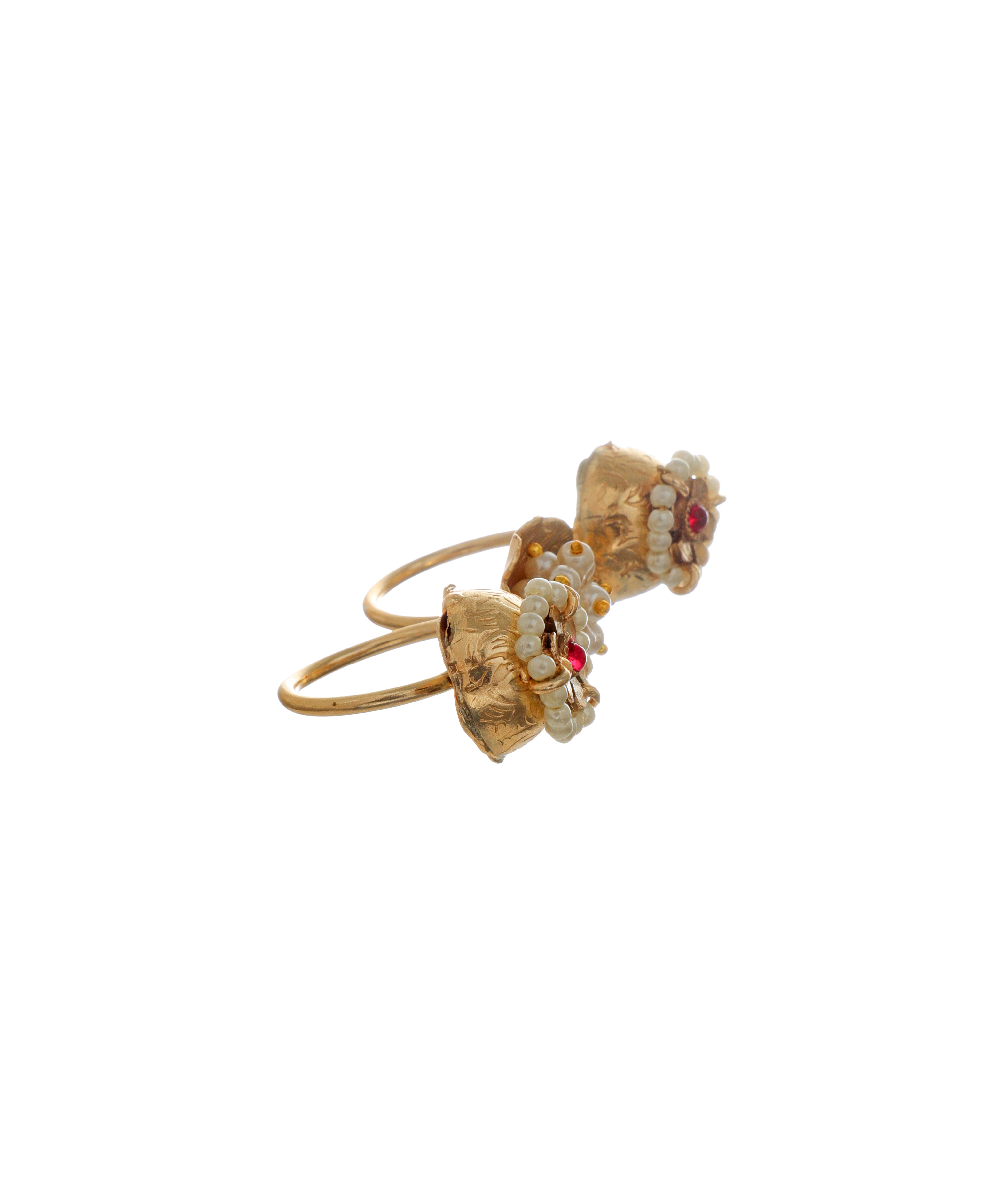 Intricate Floral Cluster Ethnic Double Finger Ring | Stylika