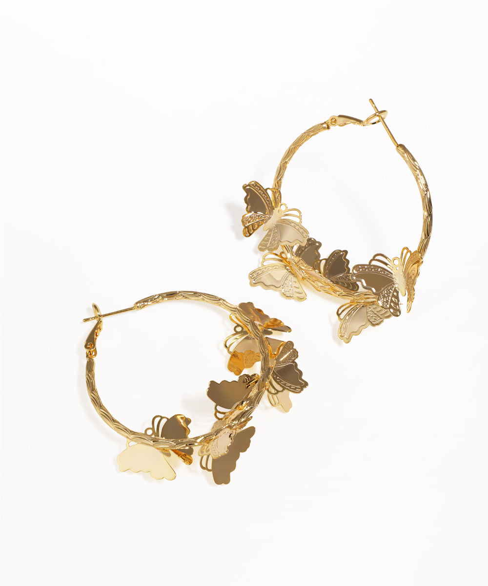 Hoop Earrings with Fluttering Butterflies | Stylika