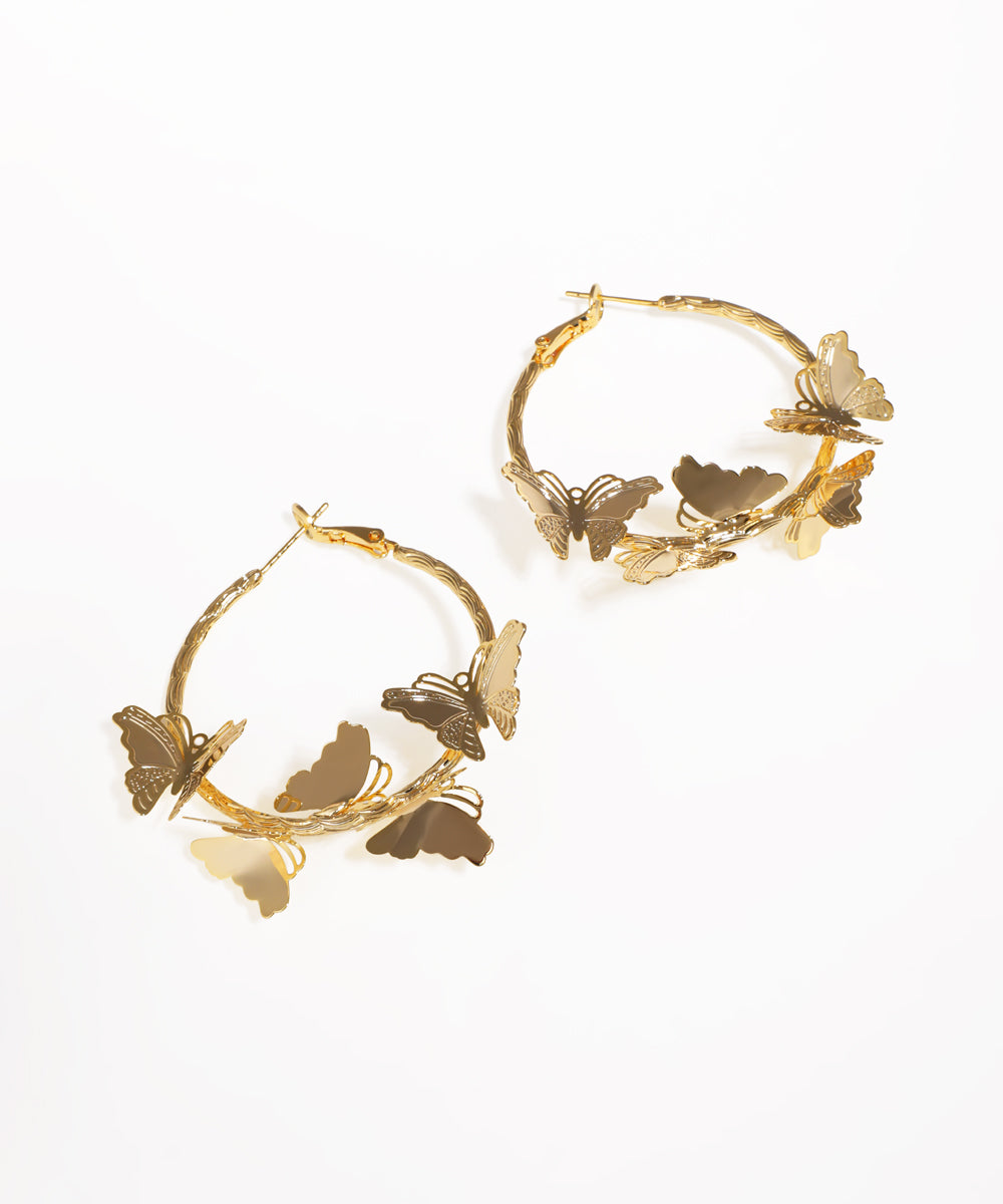 Hoop Earrings with Fluttering Butterflies | Stylika