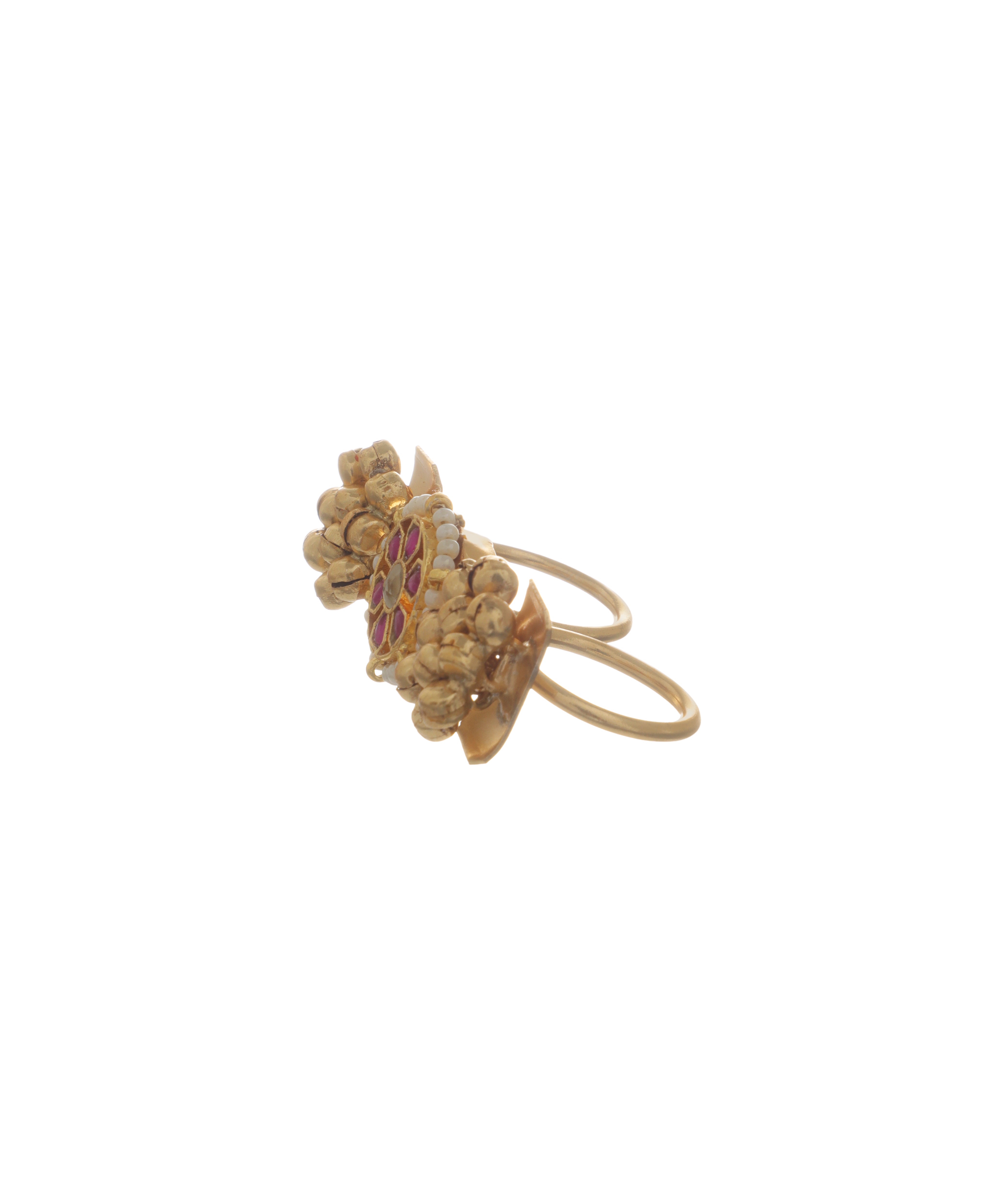 Floral Stone Cluster Ethnic Double Finger Ring | Stylika