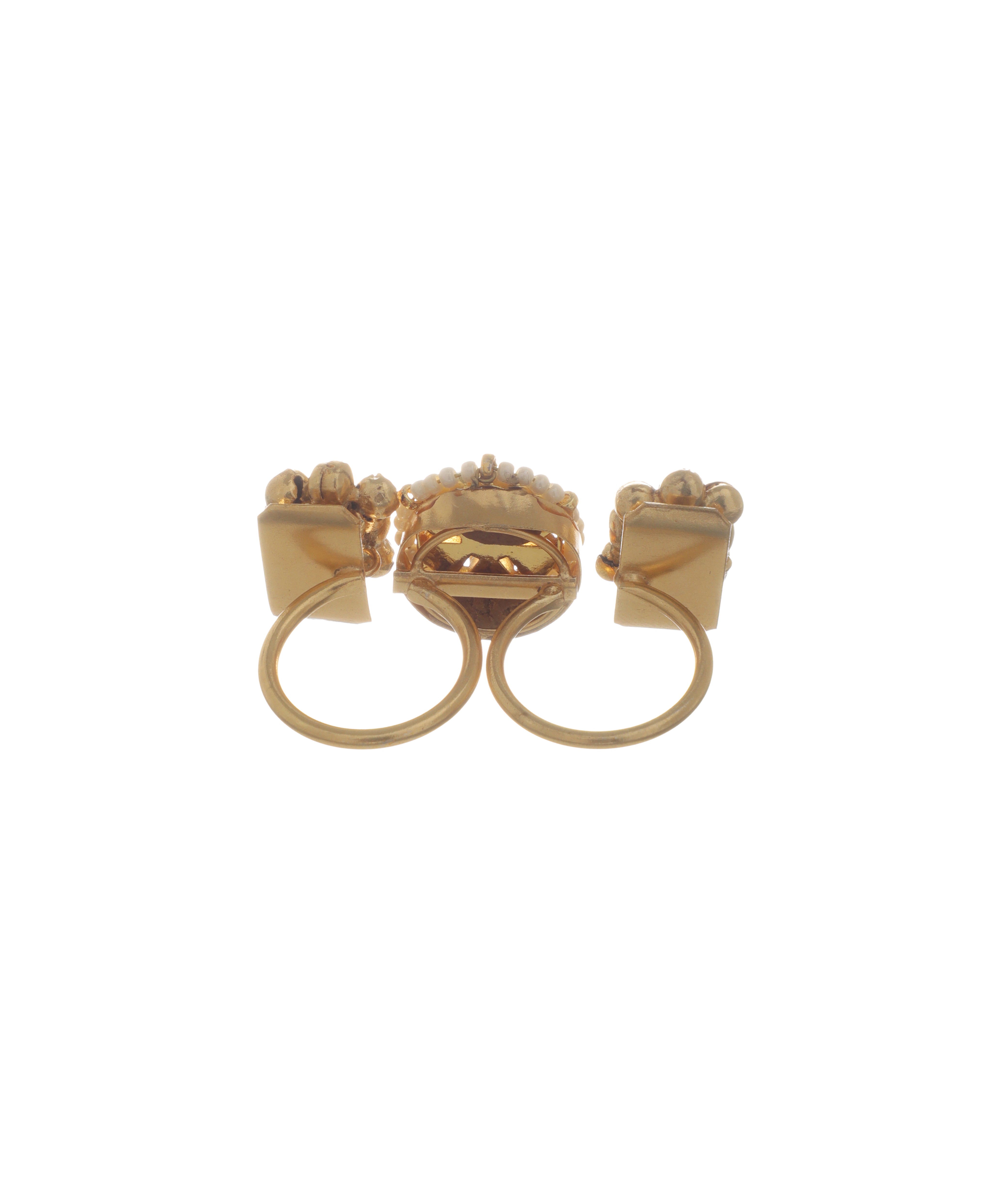 Floral Stone Cluster Ethnic Double Finger Ring | Stylika