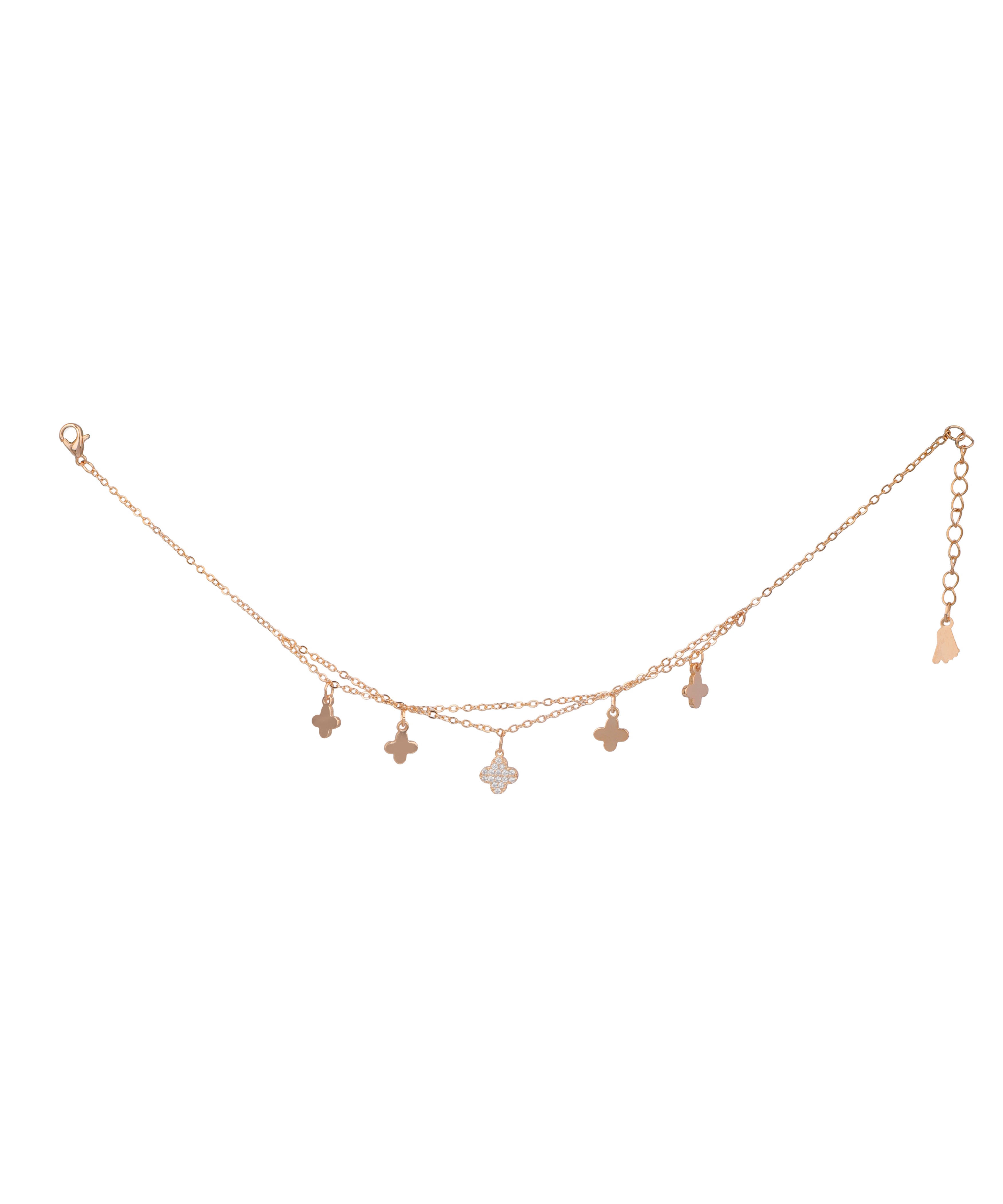 Double Chain Clover Charm Anklet | Stylika