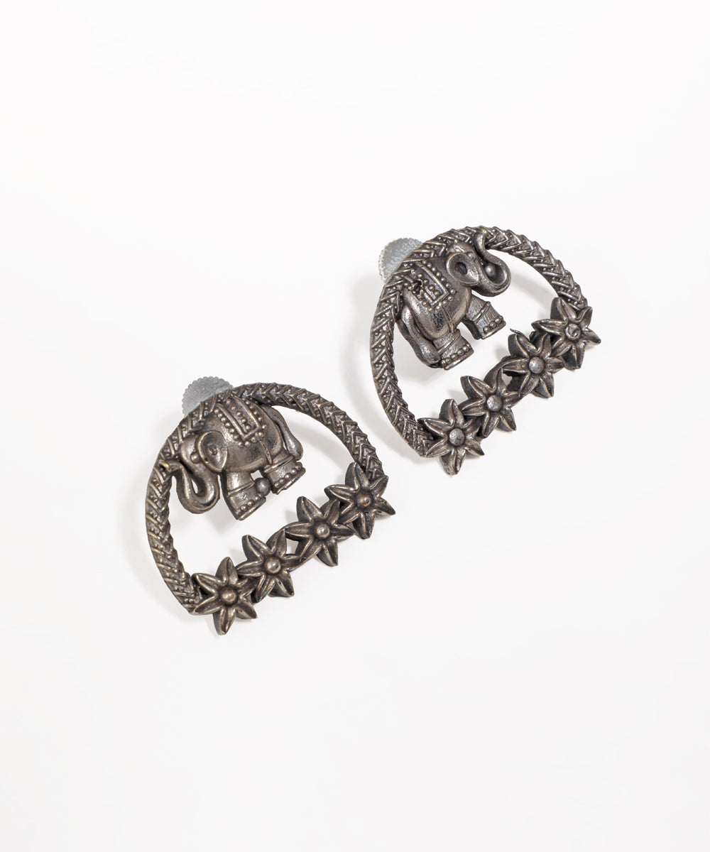 Statement Elephant & Floral Design Oxidised Earrings | Stylika