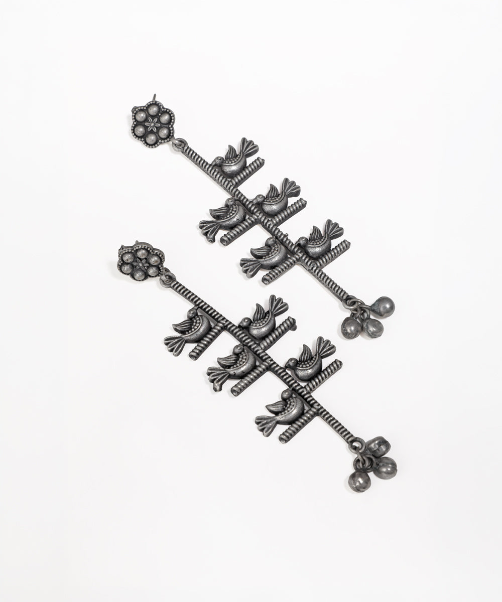 Oxidised Folk Bird Ghungroo Dangler Earrings | Stylika