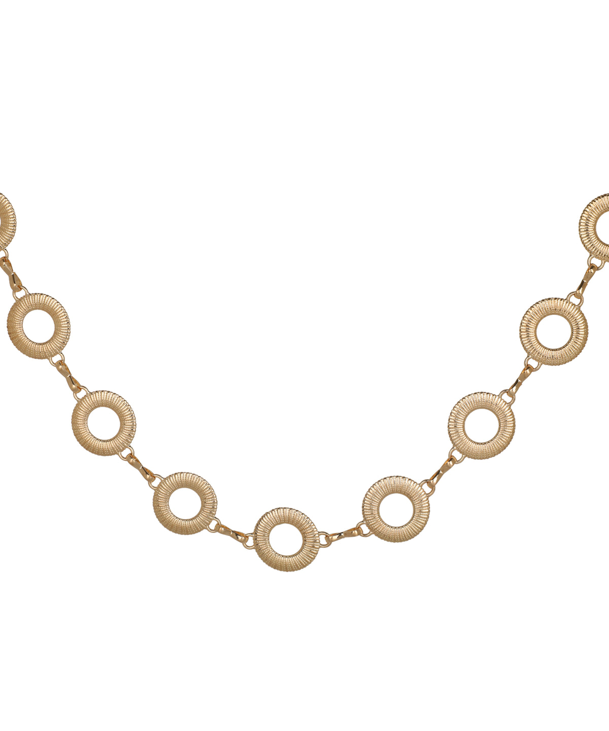 Waist chain with a repeating circular link silhouette