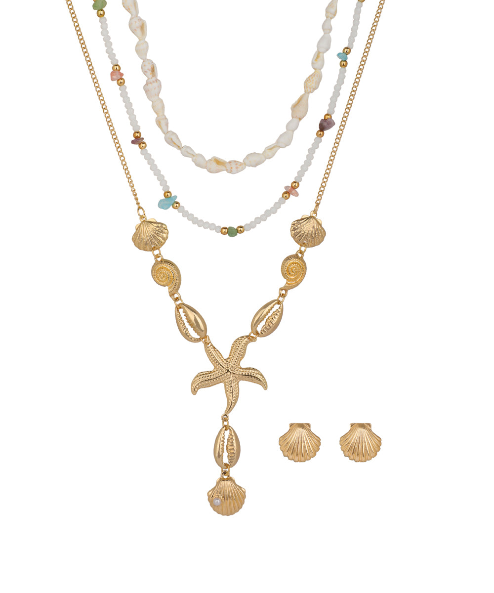 Layered Starfish and Seashell Multi Strand Necklace | Stylika