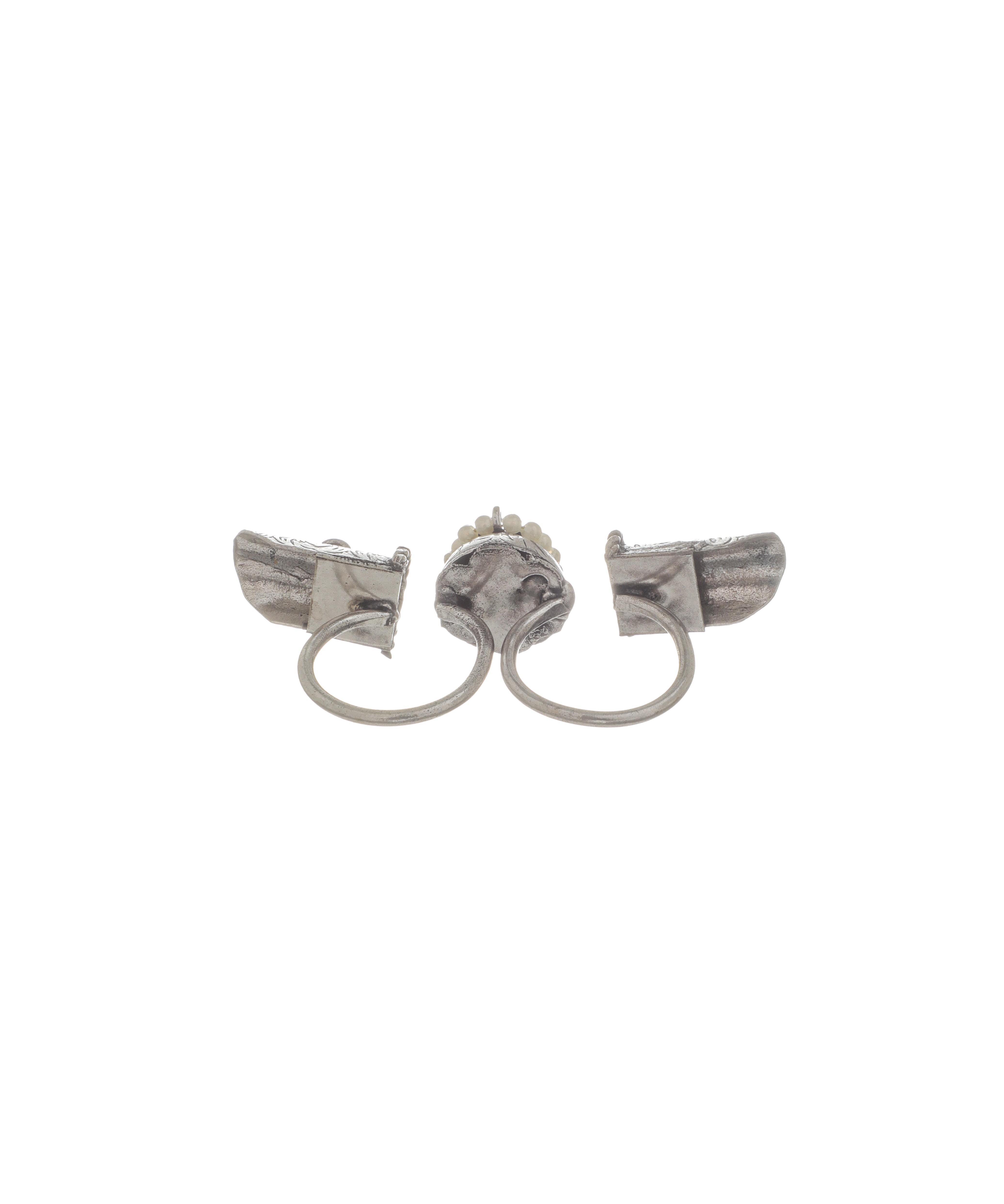 Handcrafted Floral Ghungroo Oxidised Double Finger Ring | Stylika
