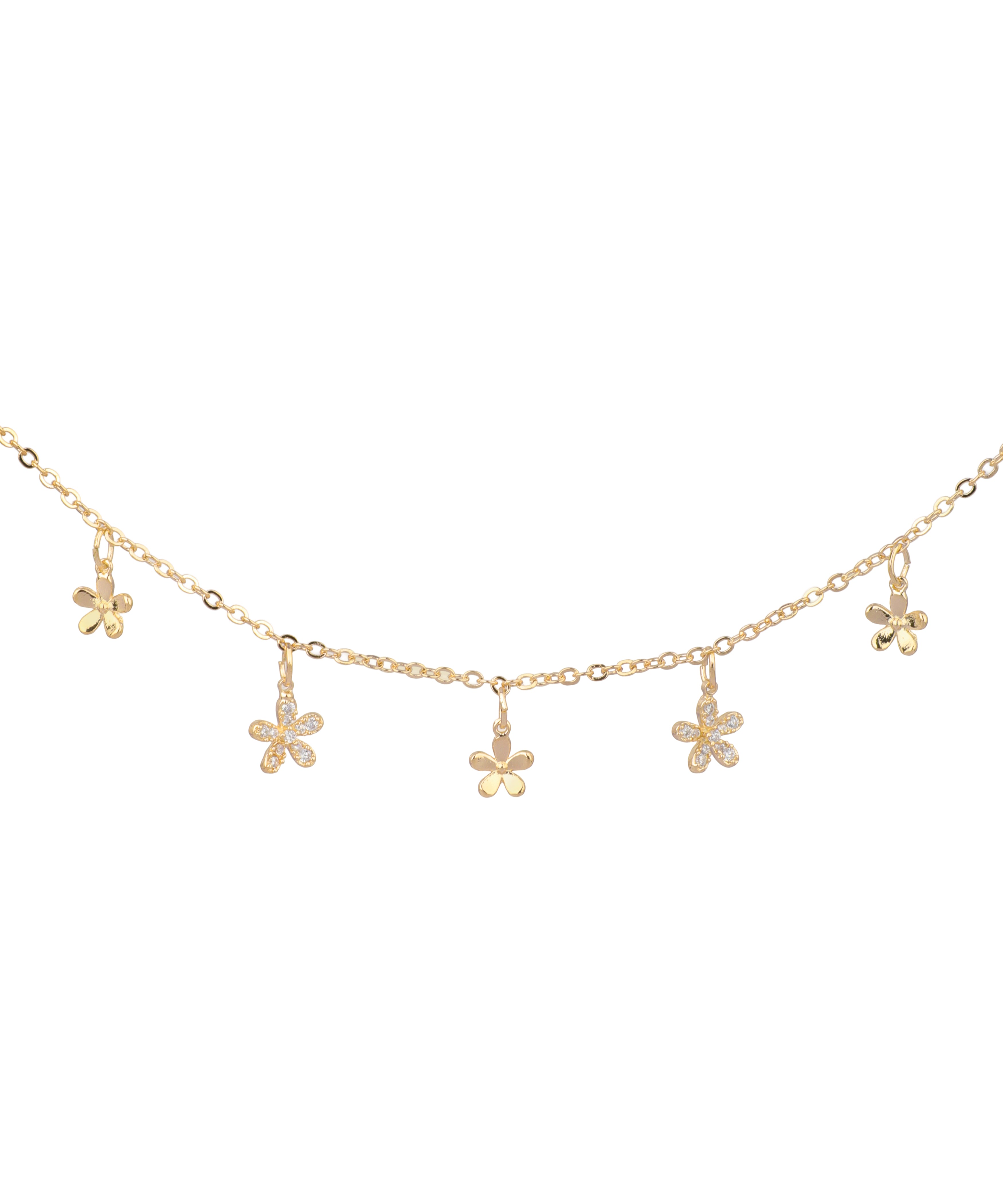 Floral Charm Drop Anklet in Gold-Tone Finish | Stylika