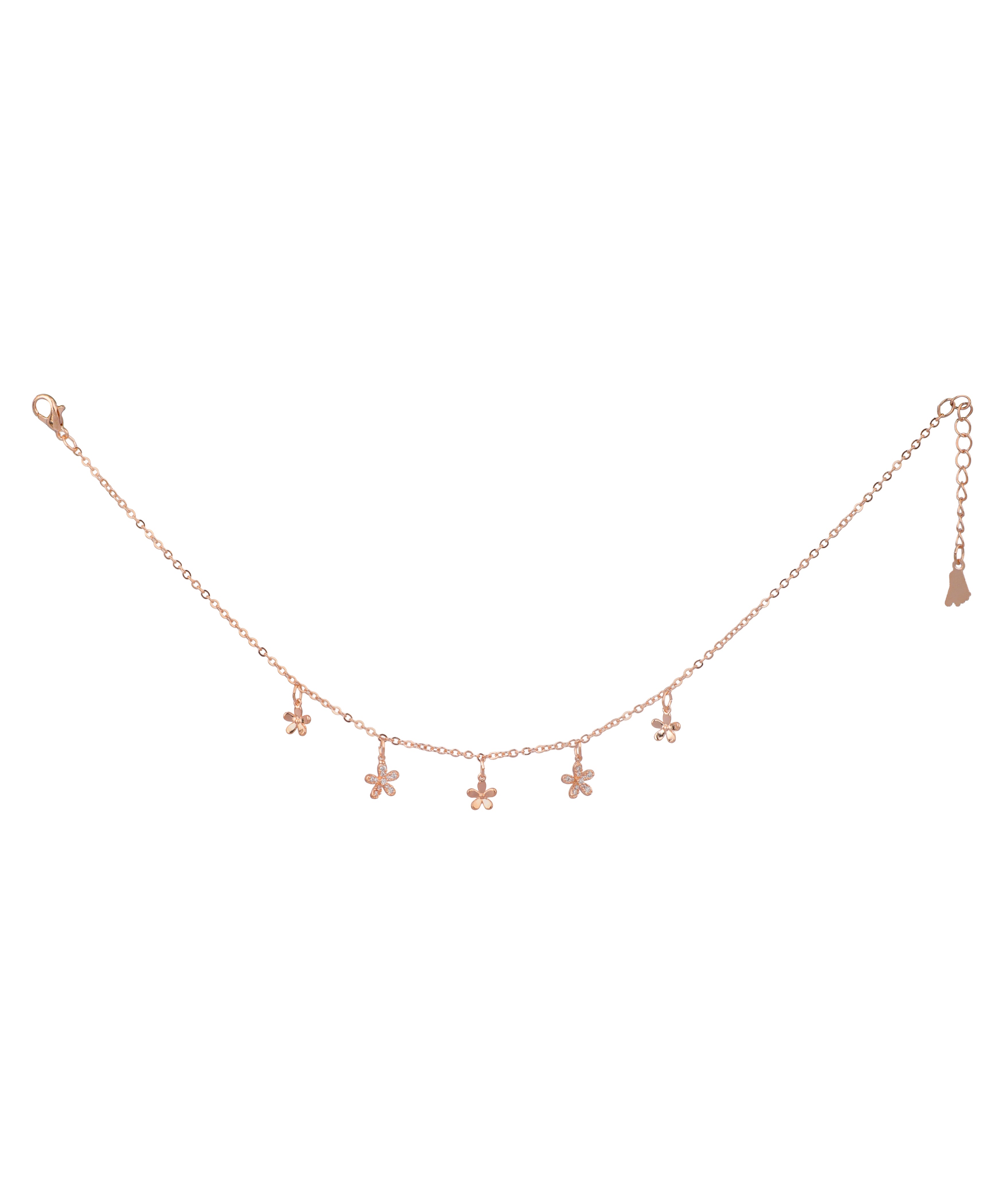 Floral Charm Drop Anklet in Gold-Tone Finish | Stylika
