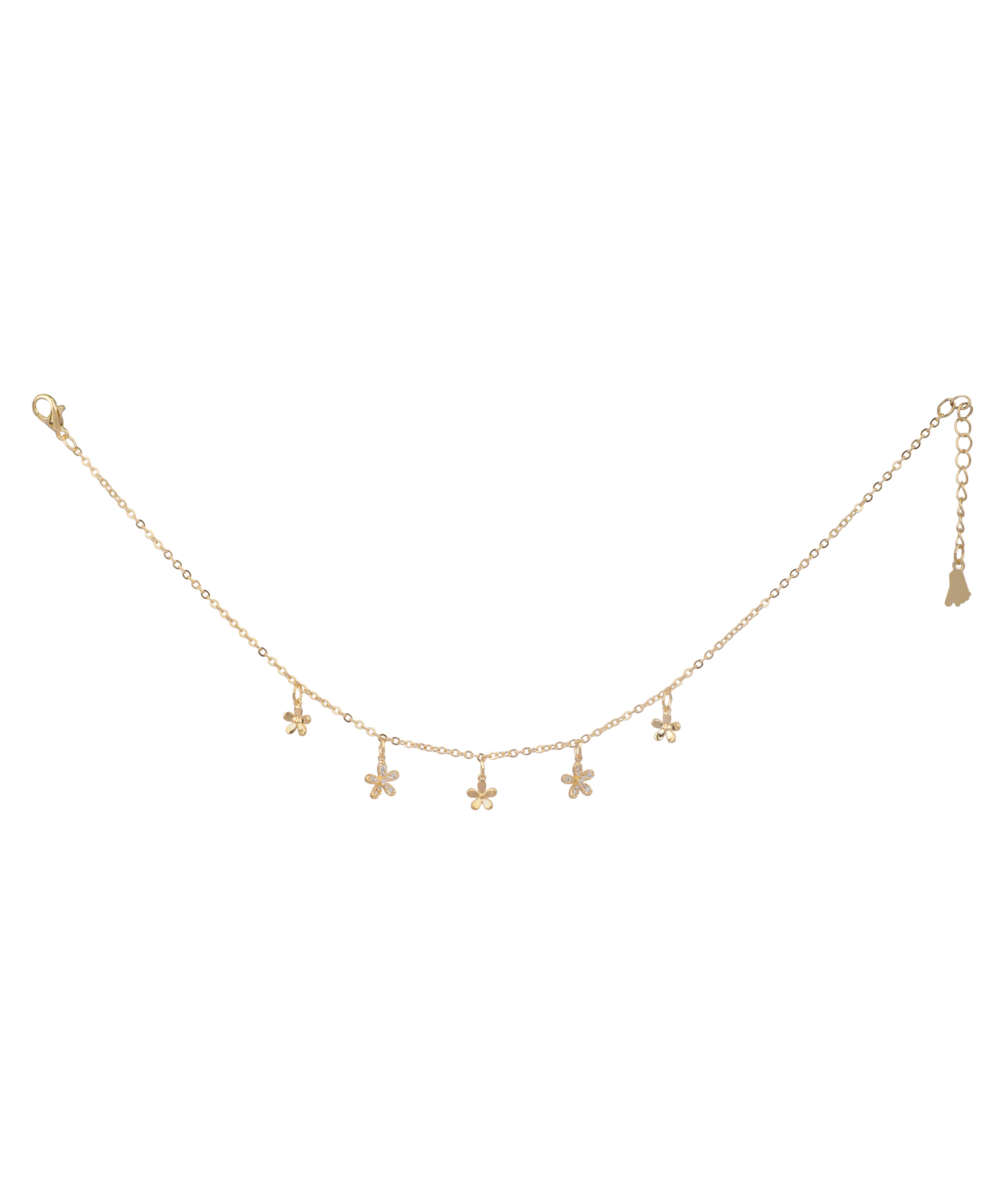 Floral Charm Drop Anklet in Gold-Tone Finish | Stylika