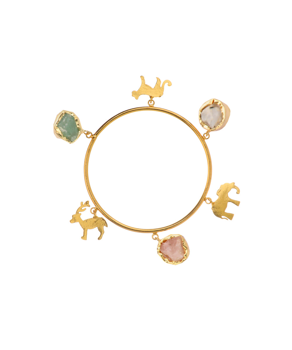 Animal Charm Uncut Rough Stone Bangle Bracelet | Stylika