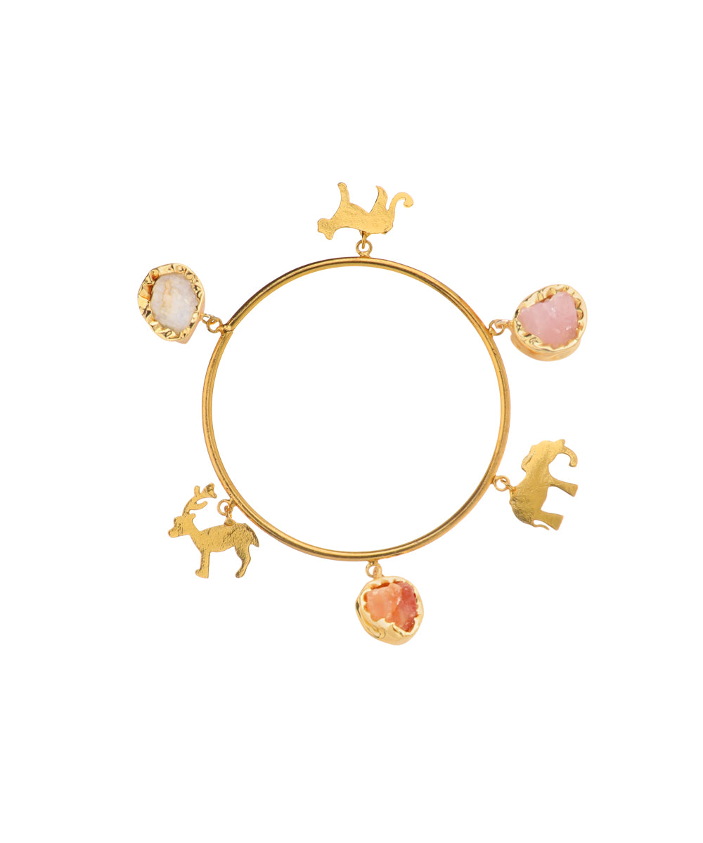 Animal Charm Uncut Rough Stone Bangle Bracelet | Stylika