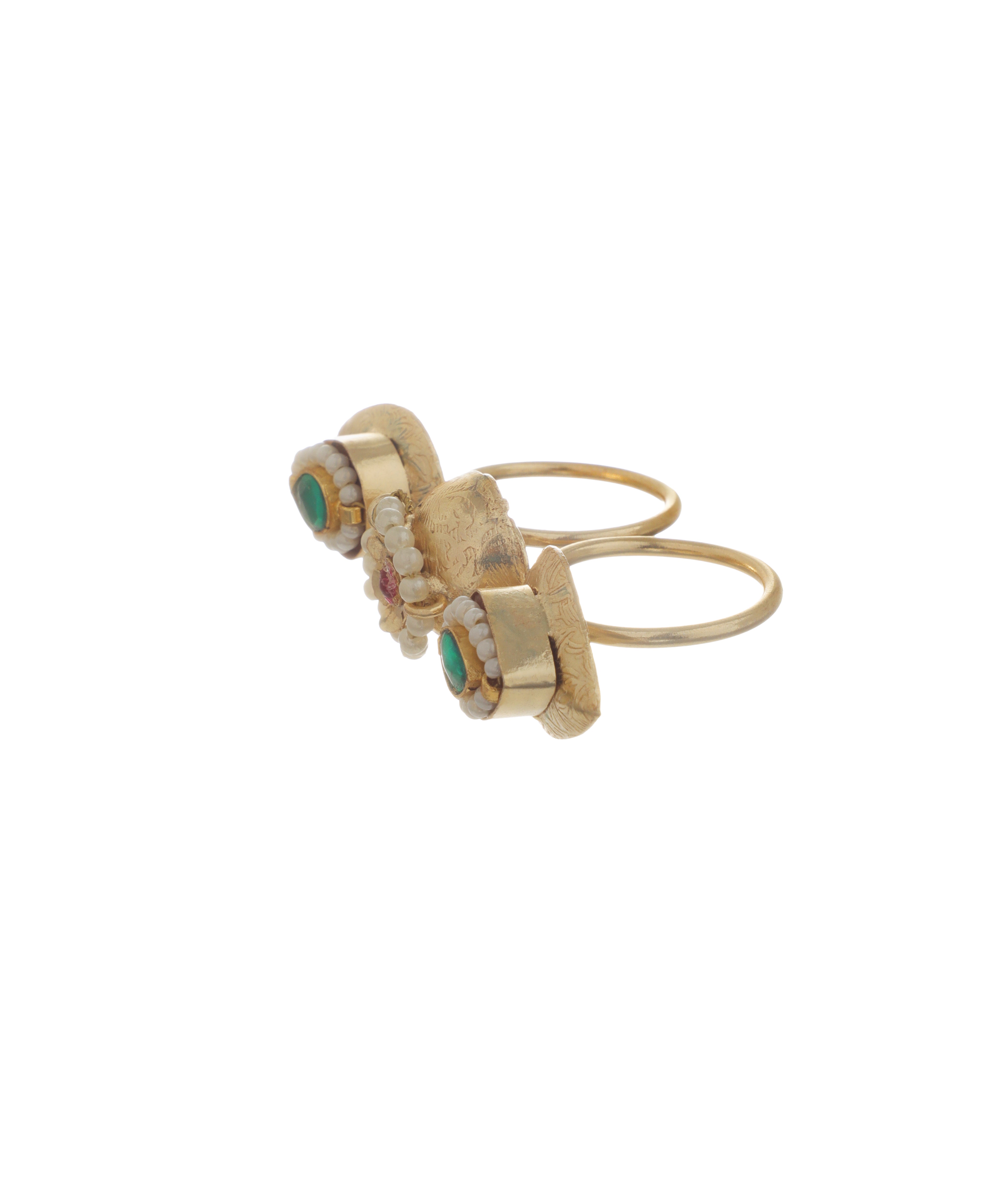 Floral Teardrop Ethnic Double Finger Ring | Stylika