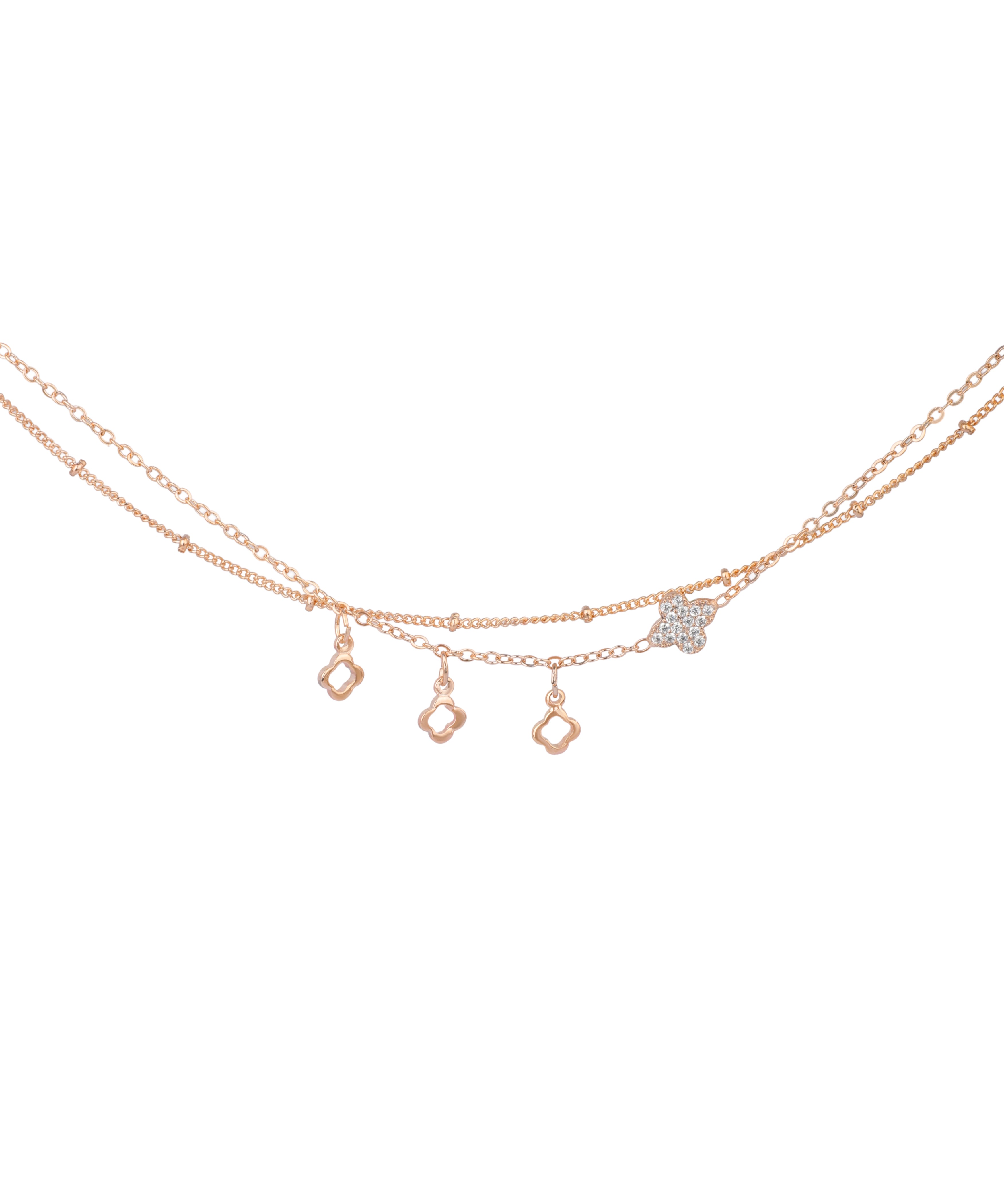 Layered Clover Charm Anklet | Stylika