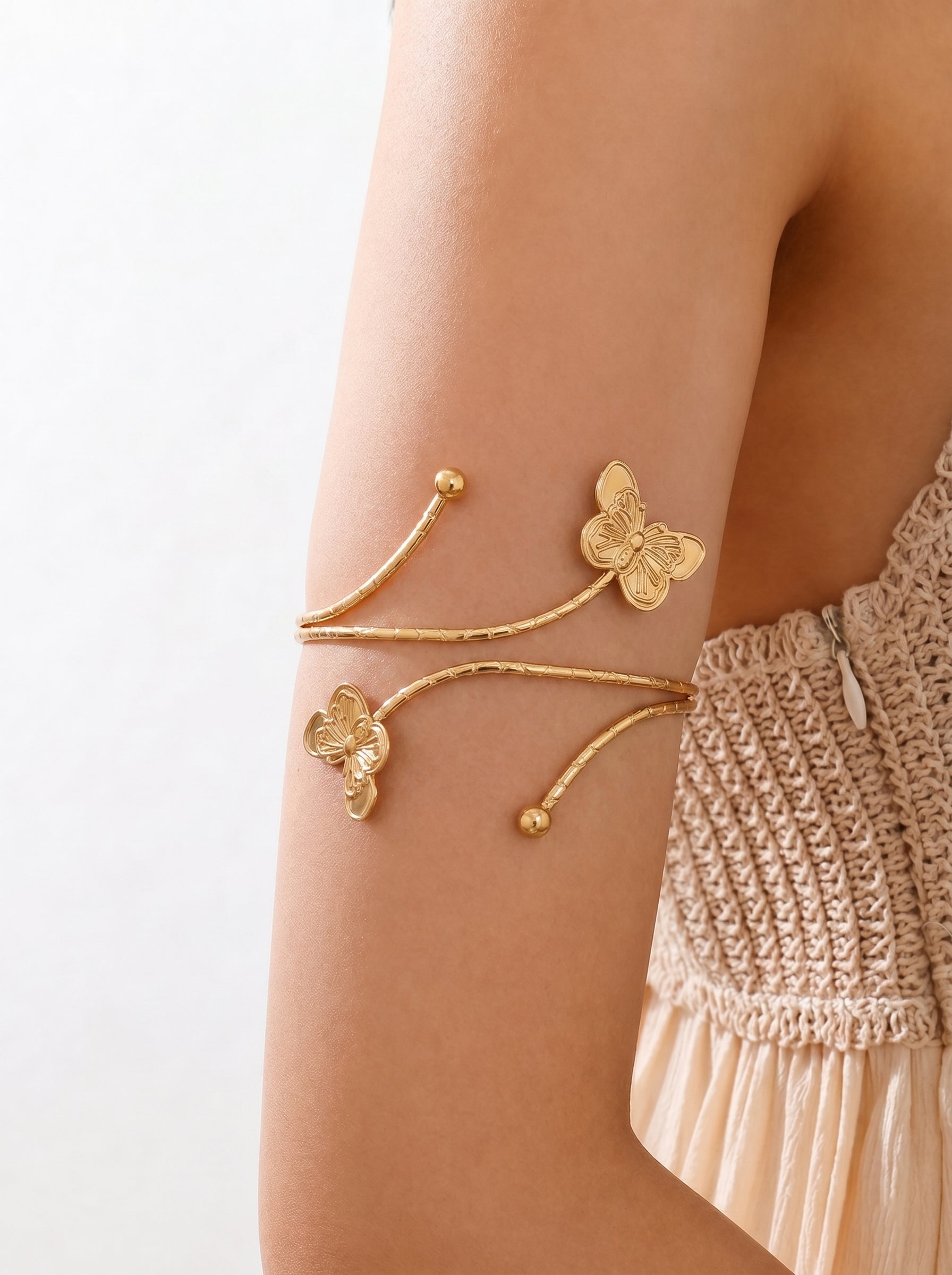 Textured Wraparound Coil Butterfly Design Arm Cuff | Stylika