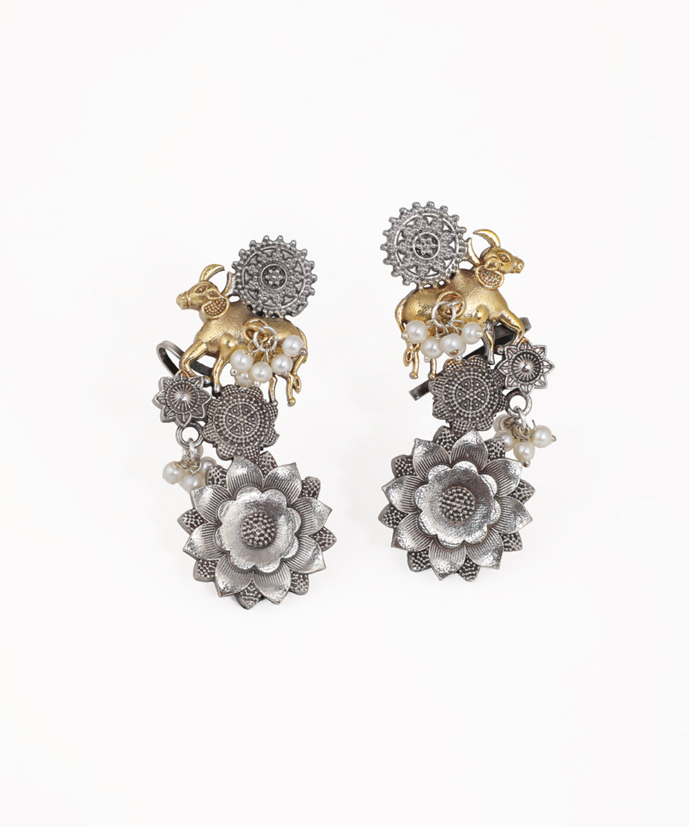 Traditional Oxidised Bull Floral Drop Earrings | Stylika