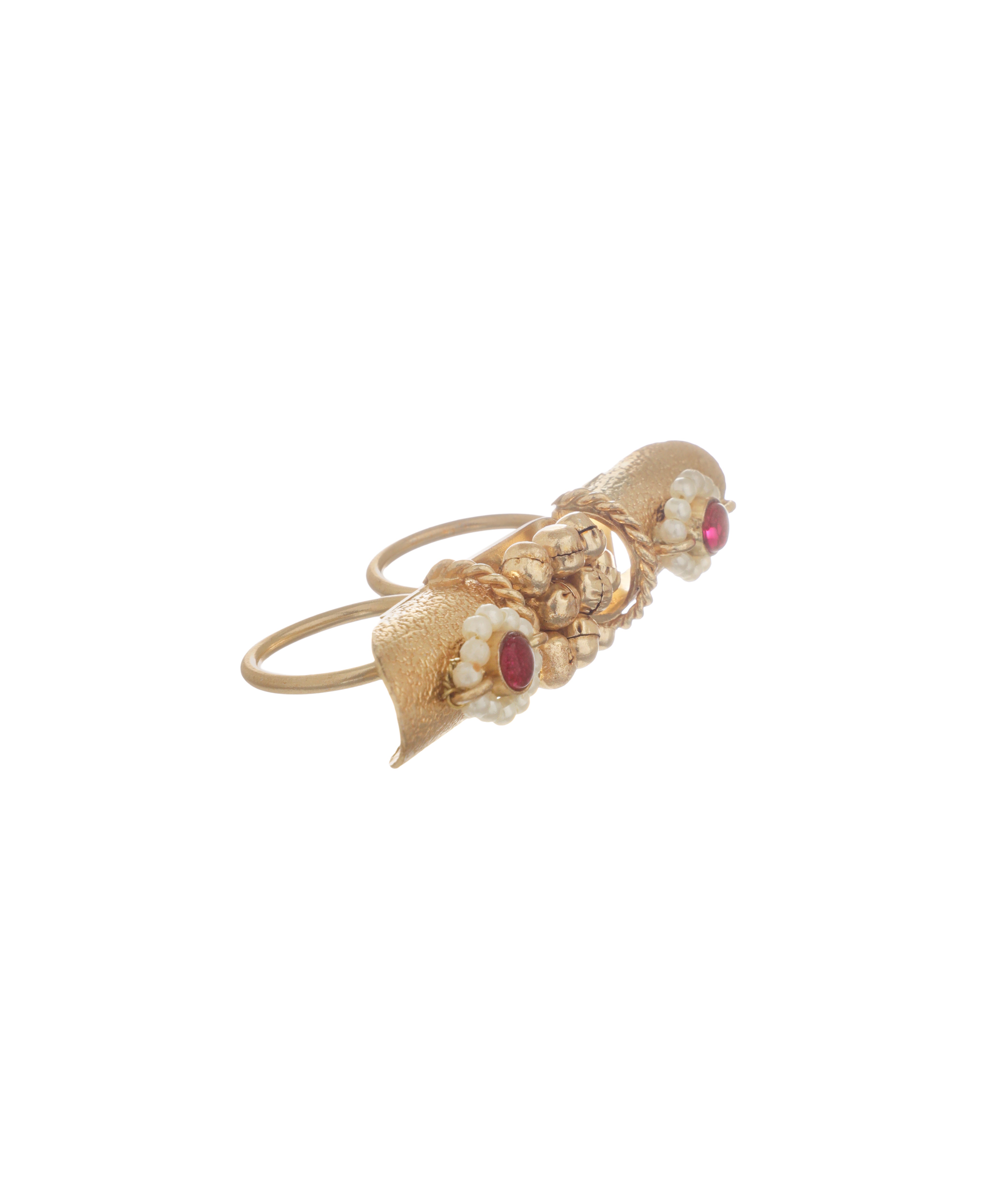 Floral Bead Statement Ethnic Double Finger Ring | Stylika