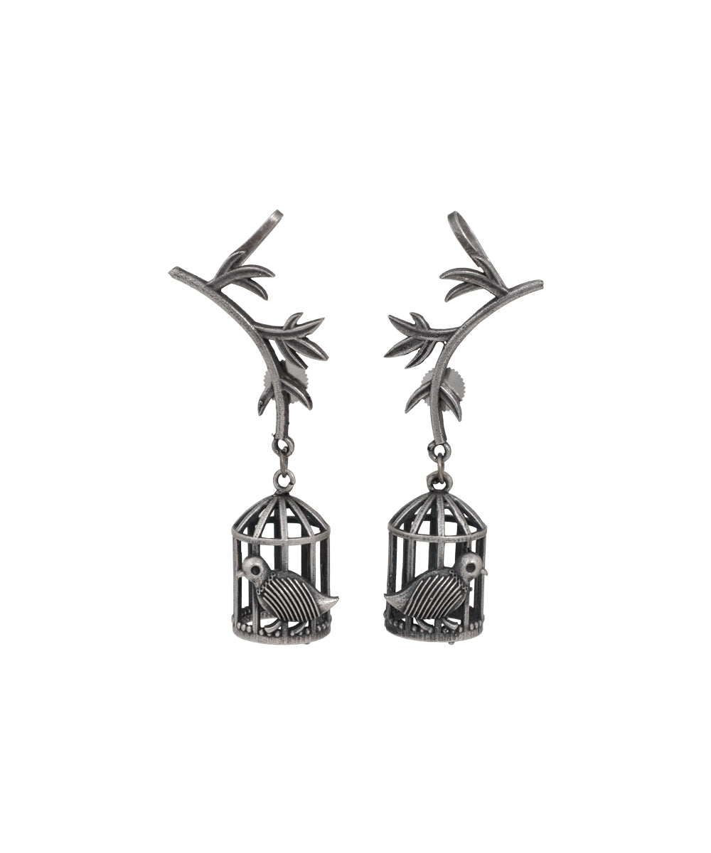 Birdcage and Branch Drop Oxidised Earrings | Stylika