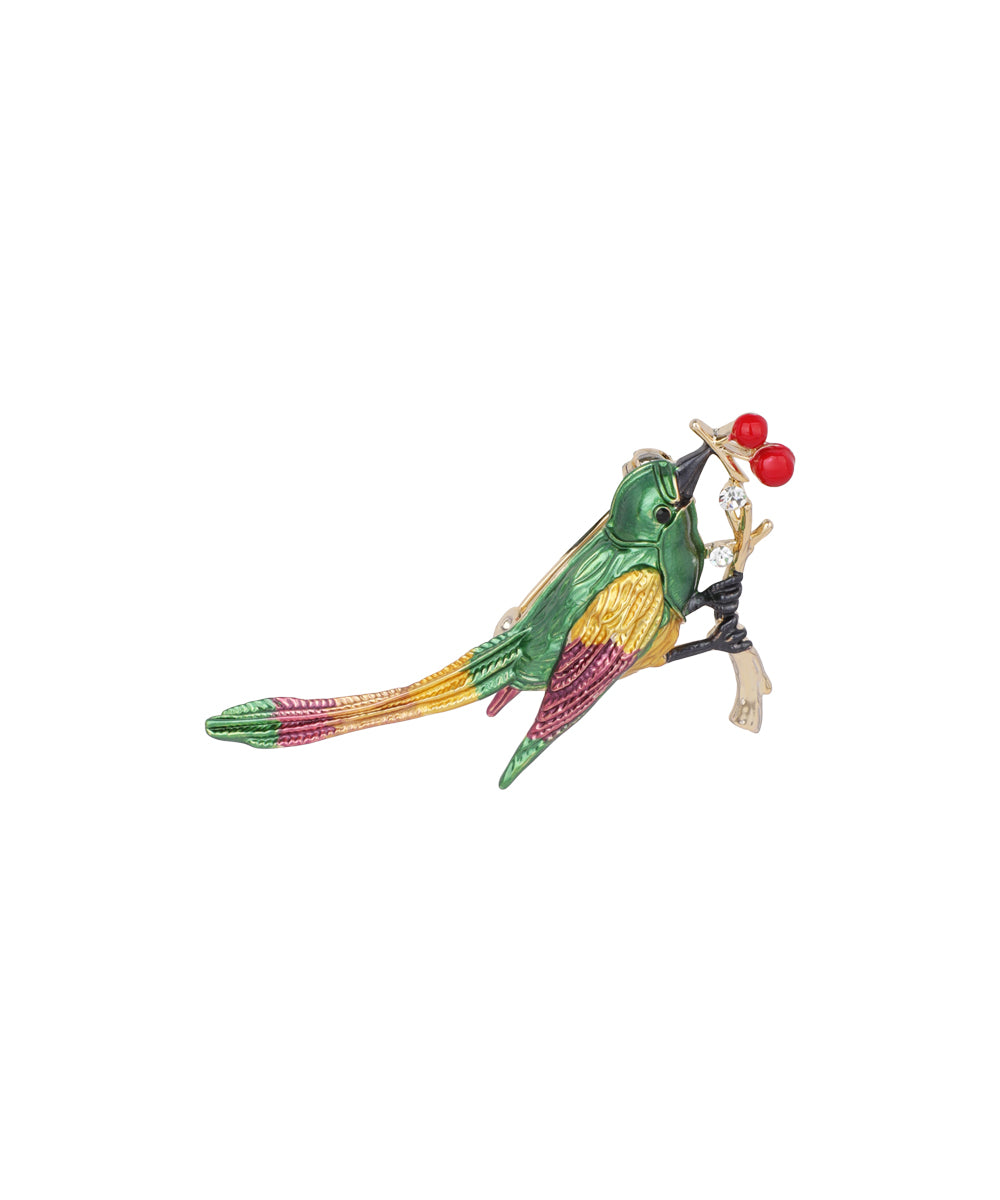Hummingbird With Cherry Brooch | Stylika
