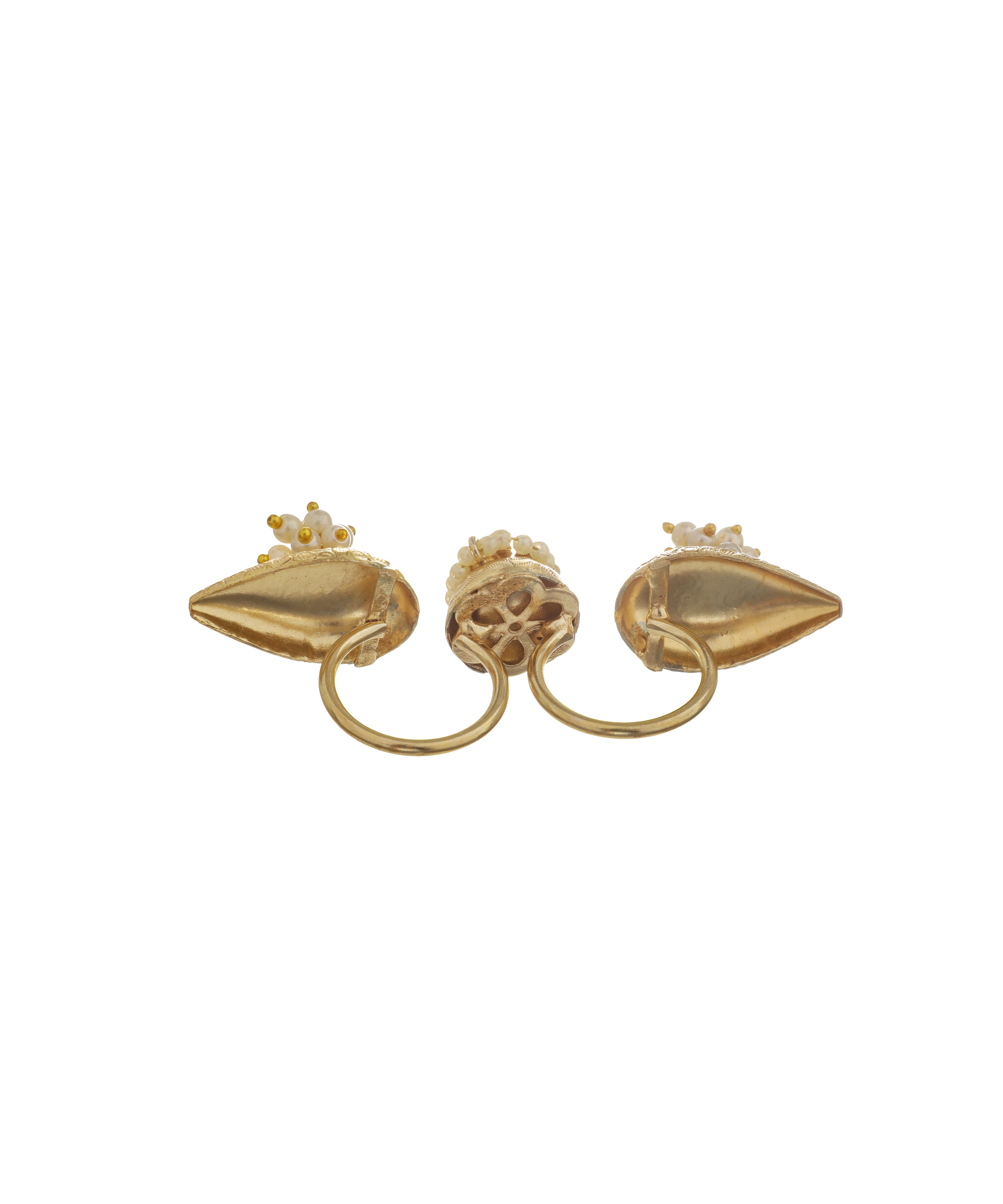 Intricate Pearl Cluster Ethanic Double Finger Ring | Stylika