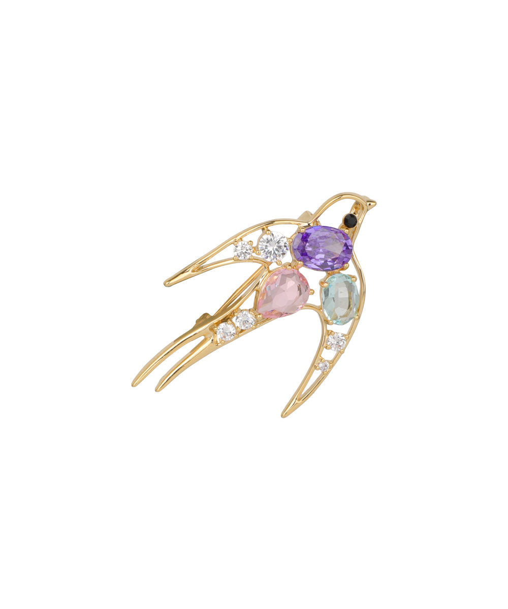 Flying Swallow Brooch With Studded Stones | Stylika