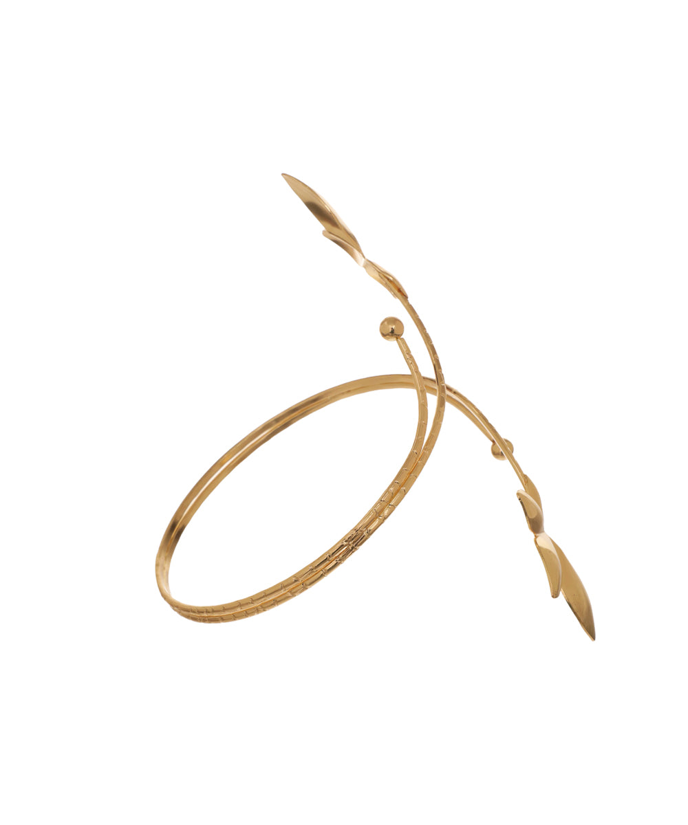 Nature-Inspired Sculptural Leaf Coil Arm Cuff | Stylika