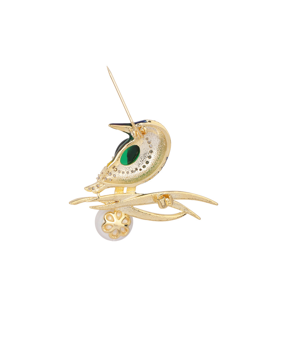 Kingfisher Brooch With Pearl-Style Drop | Stylika