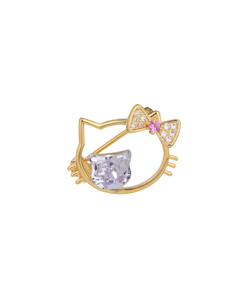 Hello Cat Brooch With Pookie Bow | Stylika
